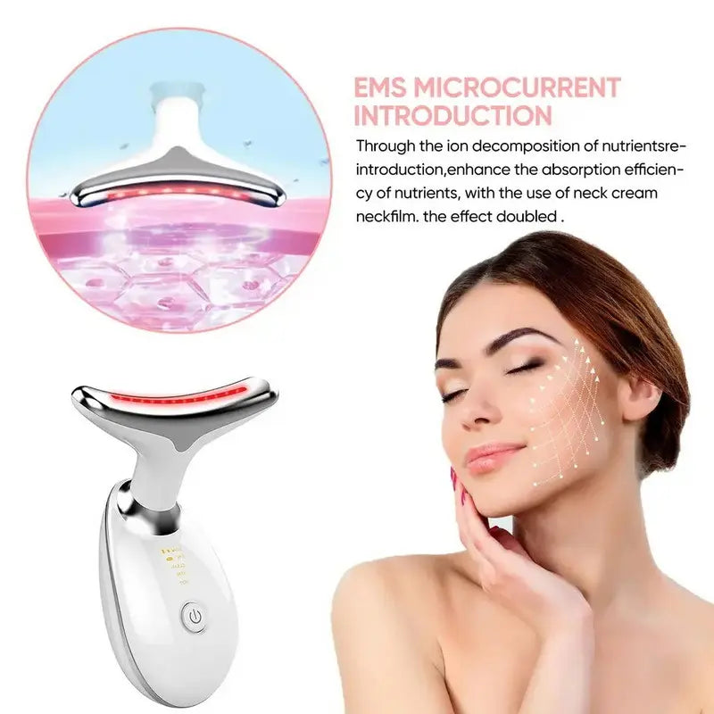 Rechargeable Dolphin Facial & Neck Massager - 3-Color LED Light Therapy, Heated EMS Microcurrent Facial Beauty Instrument for Skin Tightening, Wrinkle Reduction, Acne & Pimple Care, Abs Stimulation Support