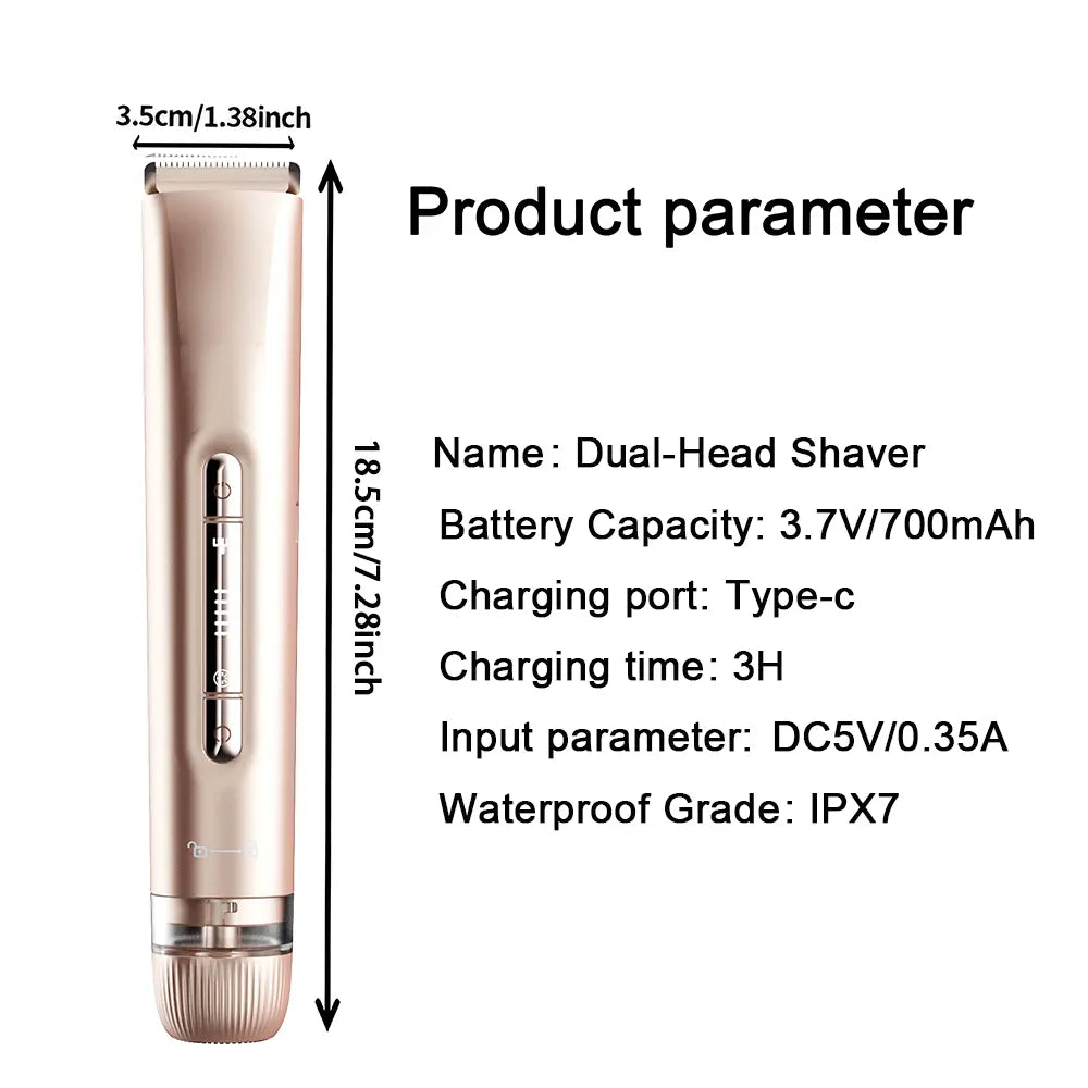 Lady Bikini Razor - New Dual-Head Rechargeable Electric Razor for Shaving, Professional Painless Electric Razor with IPX7 Water Resistance, Body Hair Trimmer and Dual-Purpose Dry-Wet Facial Hair Remover