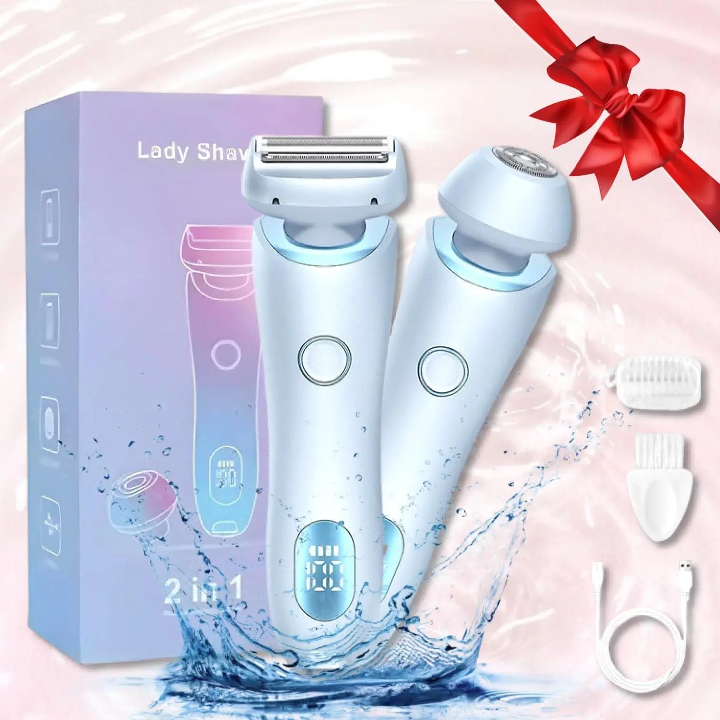 Electric Shaver, Women'S Shaver, LED Display Bikini Trimmer, Electric Shaver and Razor Rechargeable, Waterproof IPX7 2-In-1 Body and Facial Epilator, Body Hair Trimmer