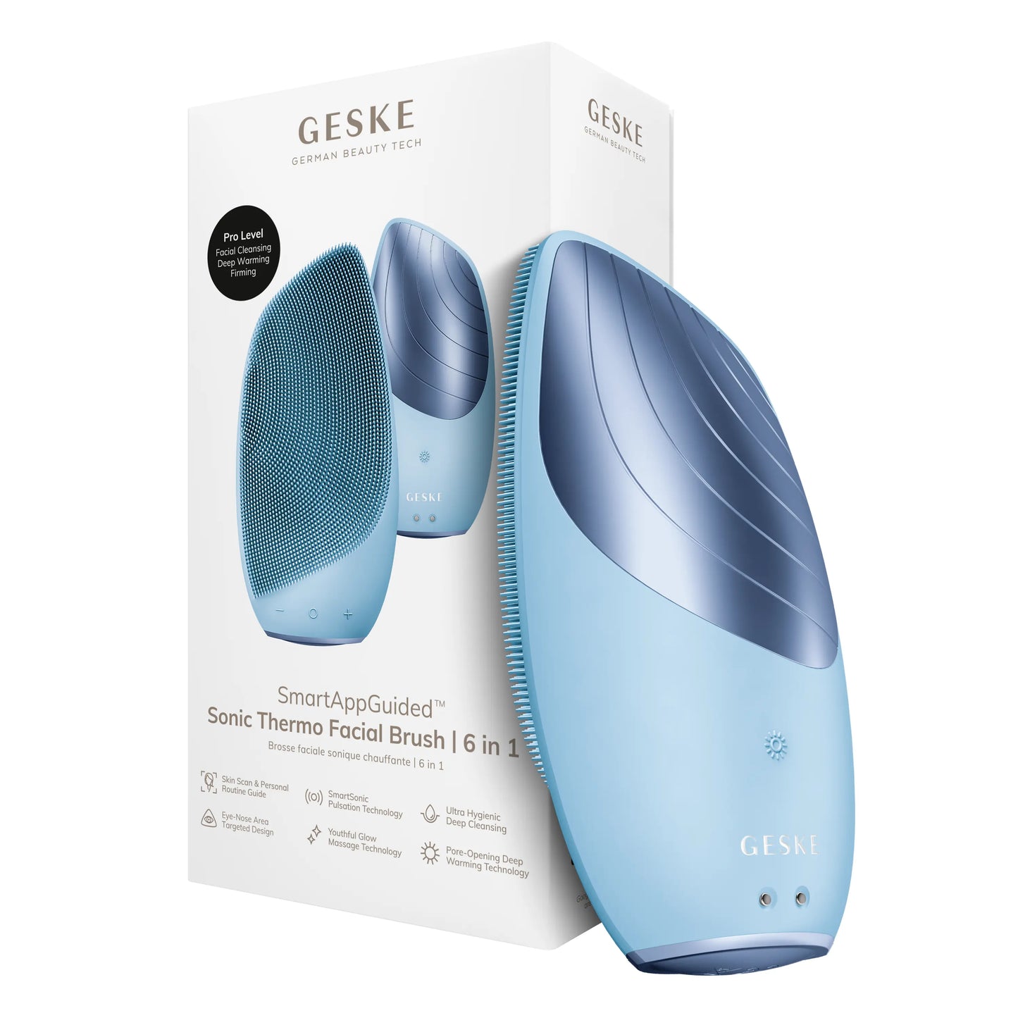 GESKE Smartappguided™ Sonic Thermo Facial Brush | 6 in 1 | Skin Cleansing | Cleansing Brush with Thermal Function | Facial Massager | Electric Facial Brush | Facial Cleansing Device
