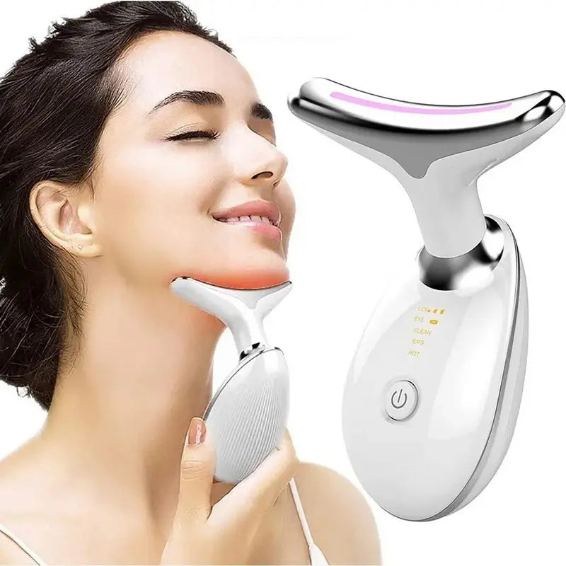 Rechargeable Dolphin Facial & Neck Massager - 3-Color LED Light Therapy, Heated EMS Microcurrent Facial Beauty Instrument for Skin Tightening, Wrinkle Reduction, Acne & Pimple Care, Abs Stimulation Support