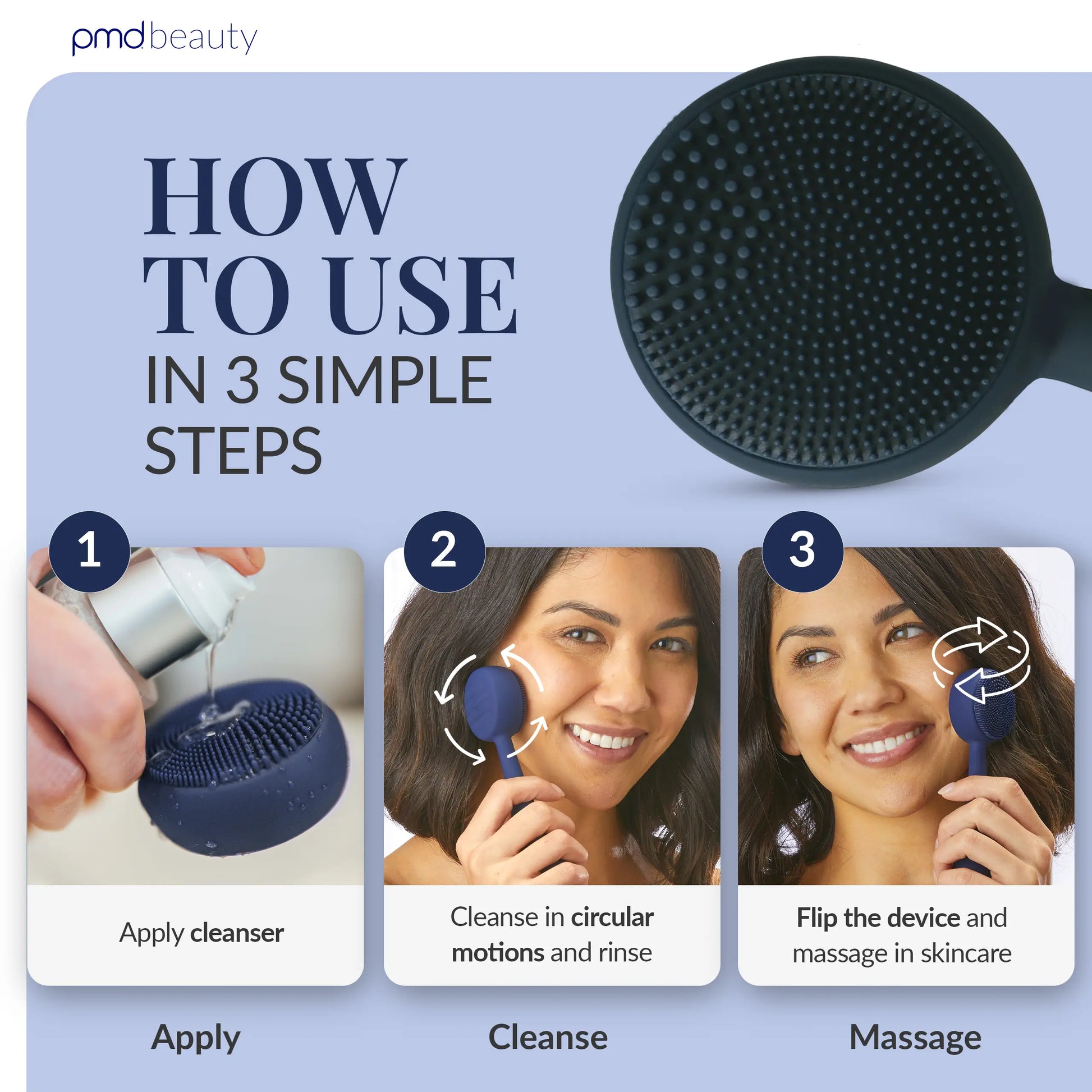 PMD Beauty PMD Clean Smart Facial Silicone Cleansing Brush - Electric Sonic Glow Massager for All Skin Types, Anti-Aging & Deep Cleansing, Dermaroller Alternative, Waterproof & Gentle with Makeup Cloth