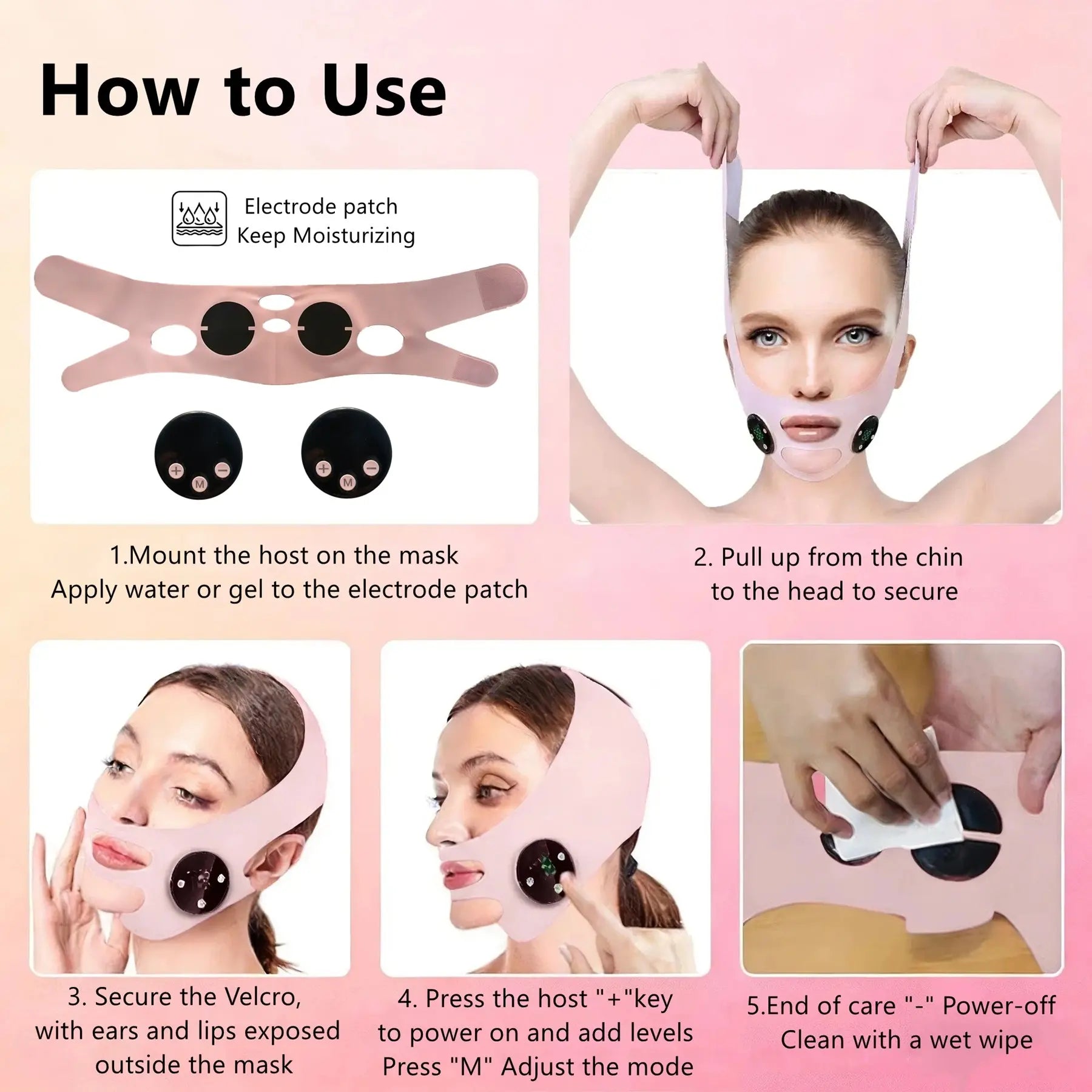 EMS Face Lifting Strap Lightweight, Micro Current Low Frequency Massager, V-Line Mask Chin up Mask, Intelligent Electric Face Lifting Mask, Facial