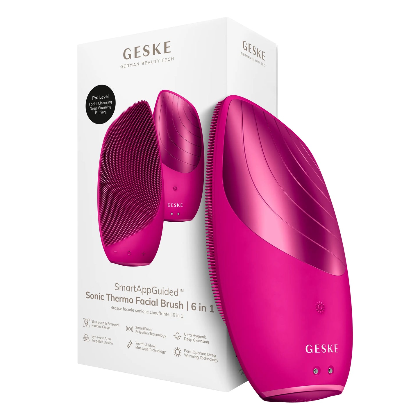 GESKE Smartappguided™ Sonic Thermo Facial Brush | 6 in 1 | Skin Cleansing | Cleansing Brush with Thermal Function | Facial Massager | Electric Facial Brush | Facial Cleansing Device