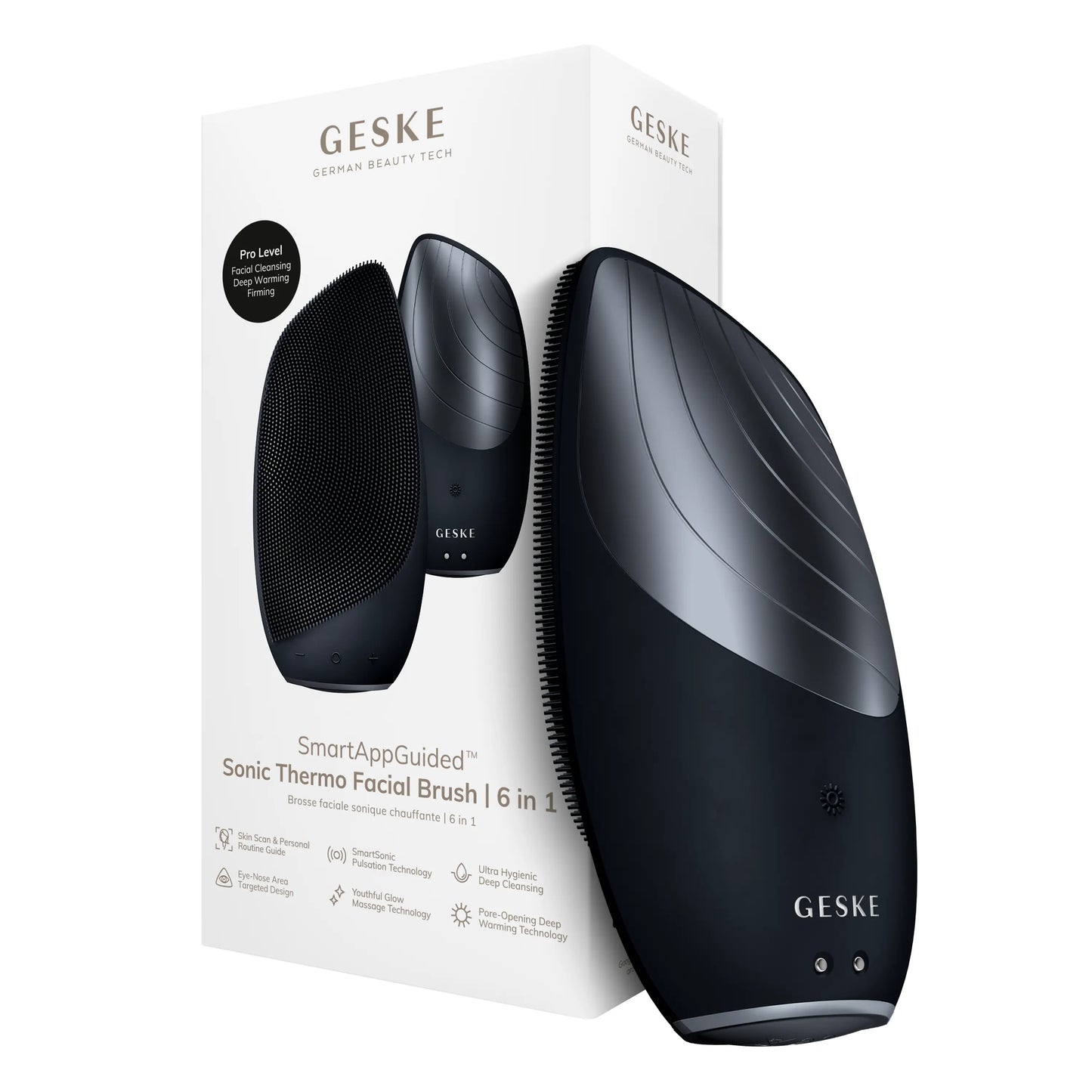 GESKE Smartappguided™ Sonic Thermo Facial Brush | 6 in 1 | Skin Cleansing | Cleansing Brush with Thermal Function | Facial Massager | Electric Facial Brush | Facial Cleansing Device