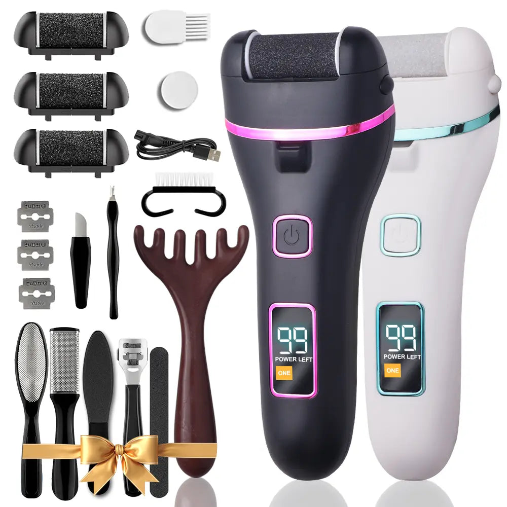 FACEPOS 17 Tools, 3 Roller Heads, Smooth Pedicure, Electric Callus Remover for Feet, Rechargeable Pedicure Tools Foot Care Kit, Pedicure Tools, Pedicure Tools Kit, Feet Care, Removes Dry Skin for Smoother Feet Nail Art Manicure