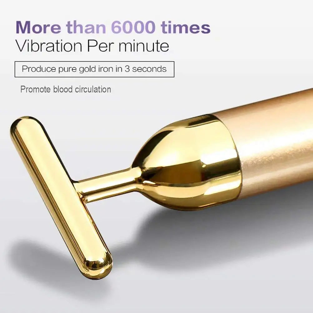 24K Gold Face Lift Bar Roller Vibration Slimming Massager Facial Stick Facial Beauty Skin Care T Shaped Vibrating Tool