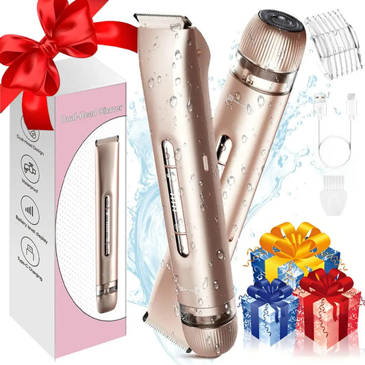 Lady Bikini Razor - New Dual-Head Rechargeable Electric Razor for Shaving, Professional Painless Electric Razor with IPX7 Water Resistance, Body Hair Trimmer and Dual-Purpose Dry-Wet Facial Hair Remover