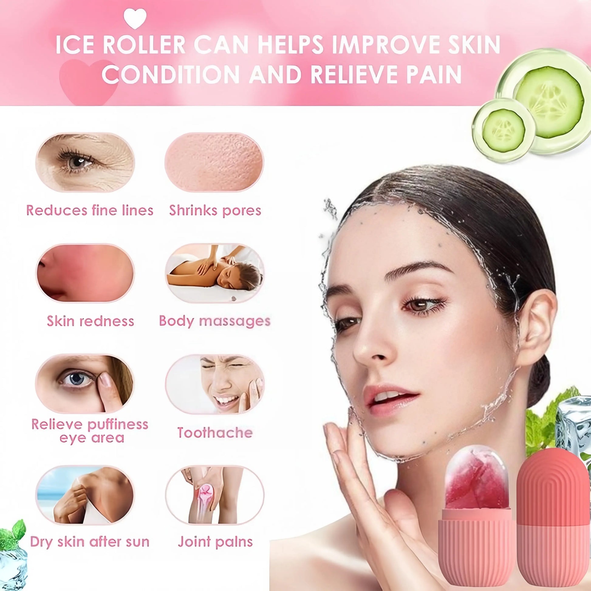Ice Face Roller, 1 Count Reusable Silicone Ice Face Cube Massager, Facial Beauty Roller Skincare Tool for Facial Care, Facial Cleansing Instrument