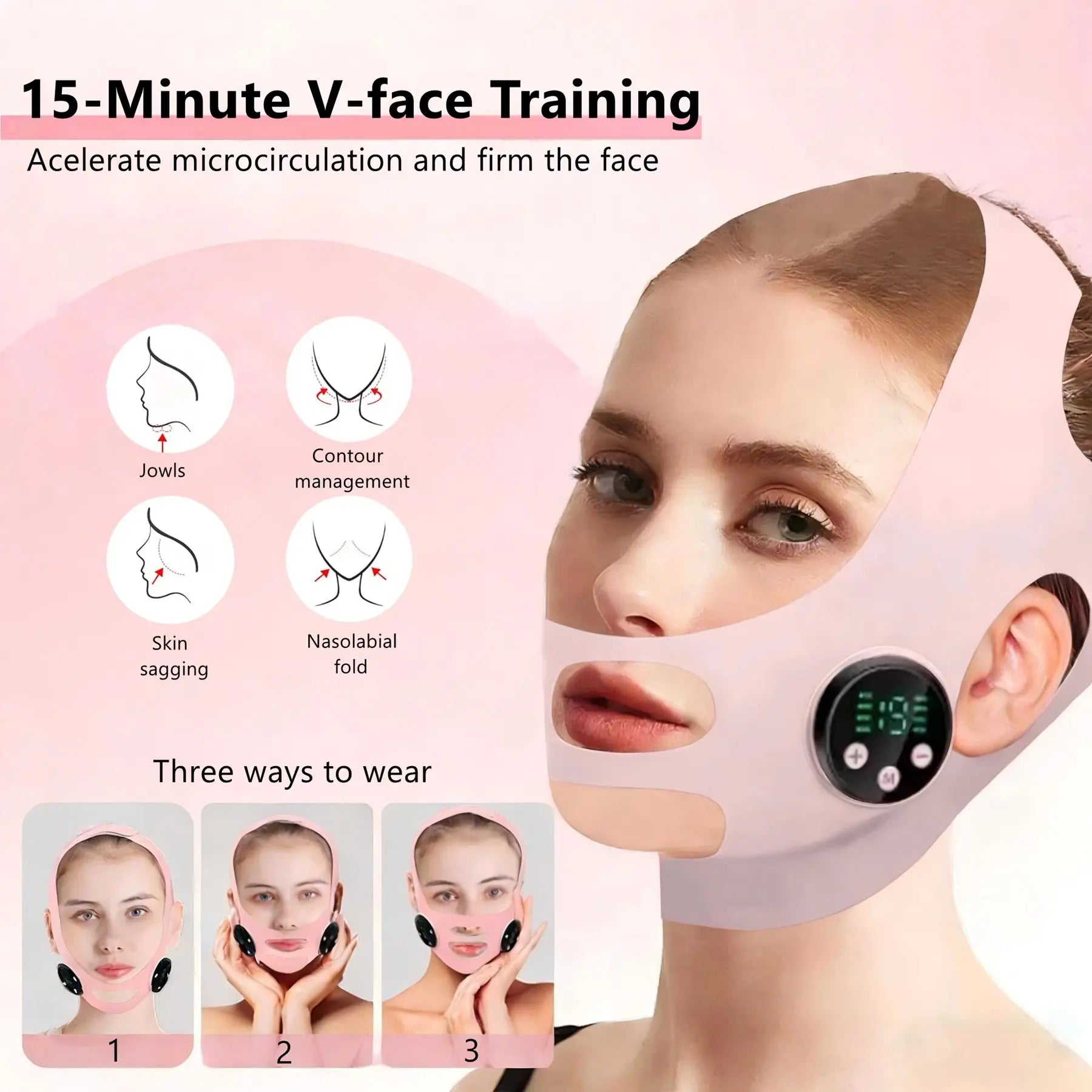 EMS Face Lifting Strap Lightweight, Micro Current Low Frequency Massager, V-Line Mask Chin up Mask, Intelligent Electric Face Lifting Mask, Facial