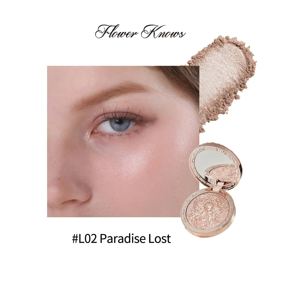 Flower Knows Little Angel Collection Embossed Highlighter for Adults - Shimmer, Silky, Long-Lasting, Dewy Radiance, Natural Glow, Touch-Up Makeup Cosmetic