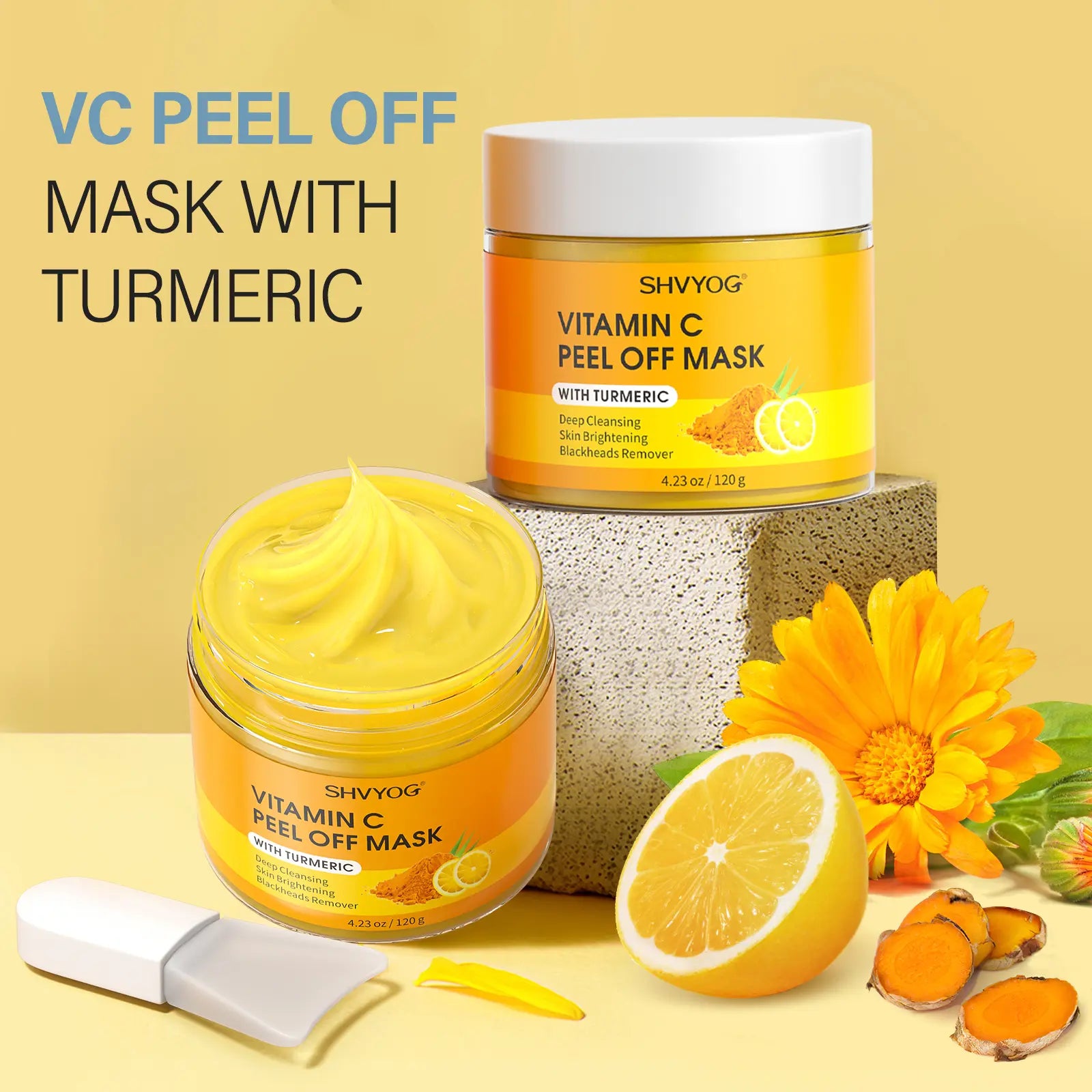 SHVYOG Vitamin C Peel off Face Mask, Peel off Mask with Turmeric, Deep Cleansing Face Peel Mask, Vitamin C Exfoliating Face Mask for Blackheads, Dirts, Oil