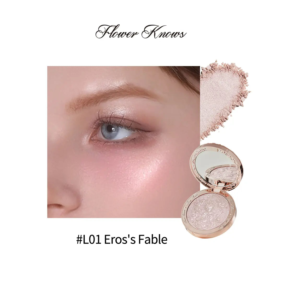 Flower Knows Little Angel Collection Embossed Highlighter for Adults - Shimmer, Silky, Long-Lasting, Dewy Radiance, Natural Glow, Touch-Up Makeup Cosmetic
