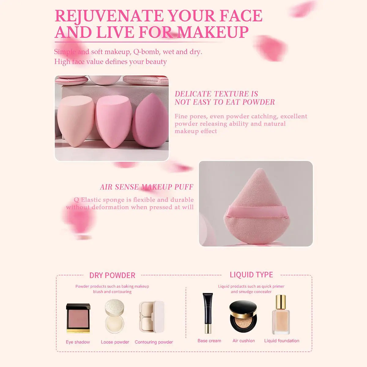 Makeup Sponge & Powder Puff Set, Multifunctional Soft Makeup Sponge & Powder Puff, Makeup Product for Women & Girls