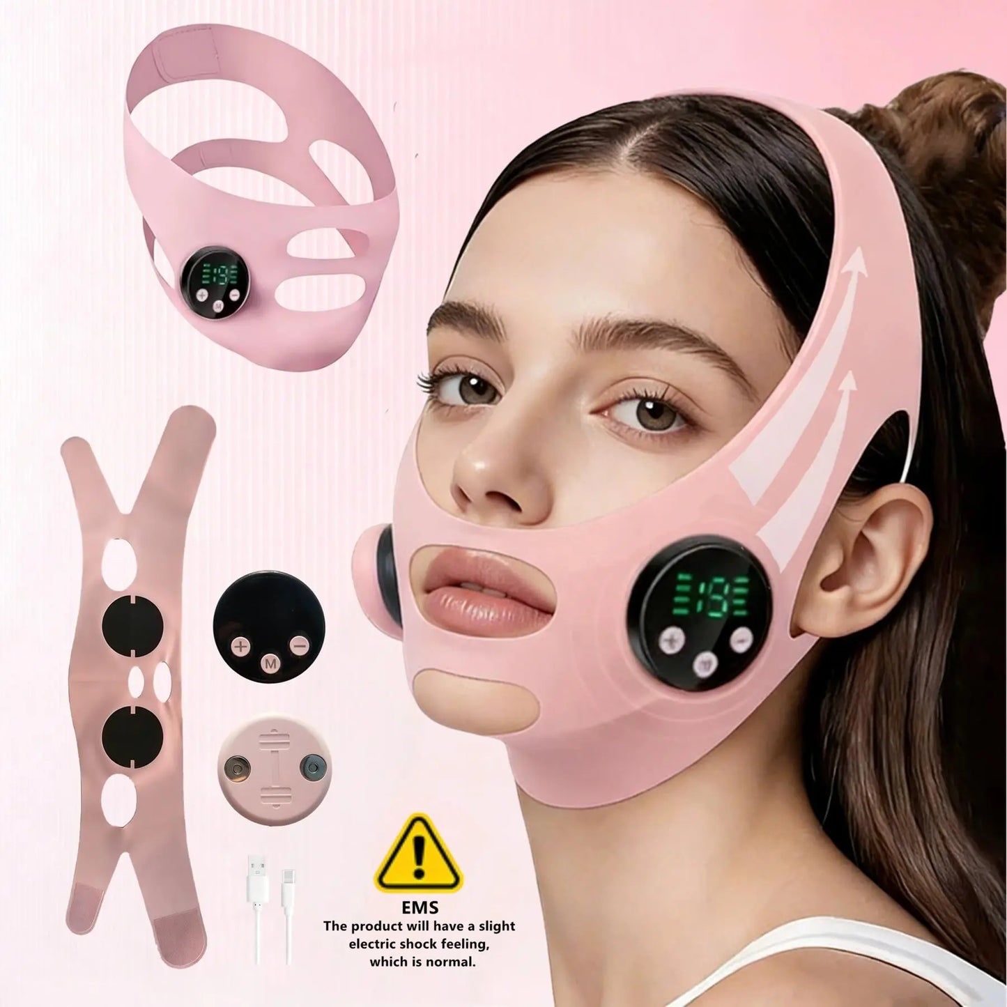 EMS Face Lifting Strap Lightweight, Micro Current Low Frequency Massager, V-Line Mask Chin up Mask, Intelligent Electric Face Lifting Mask, Facial