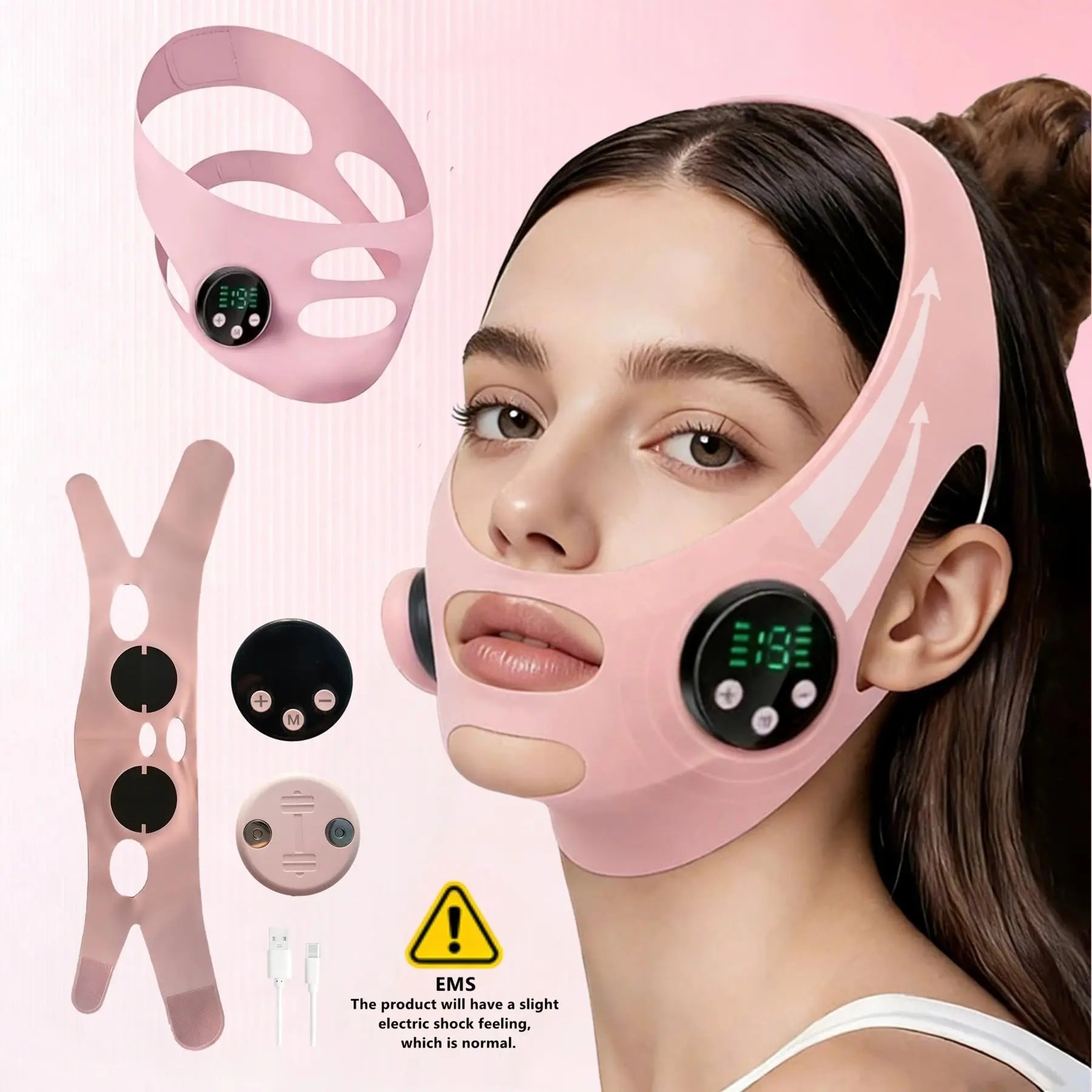 EMS Face Lifting Strap Lightweight, Micro Current Low Frequency Massager, V-Line Mask Chin up Mask, Intelligent Electric Face Lifting Mask, Facial