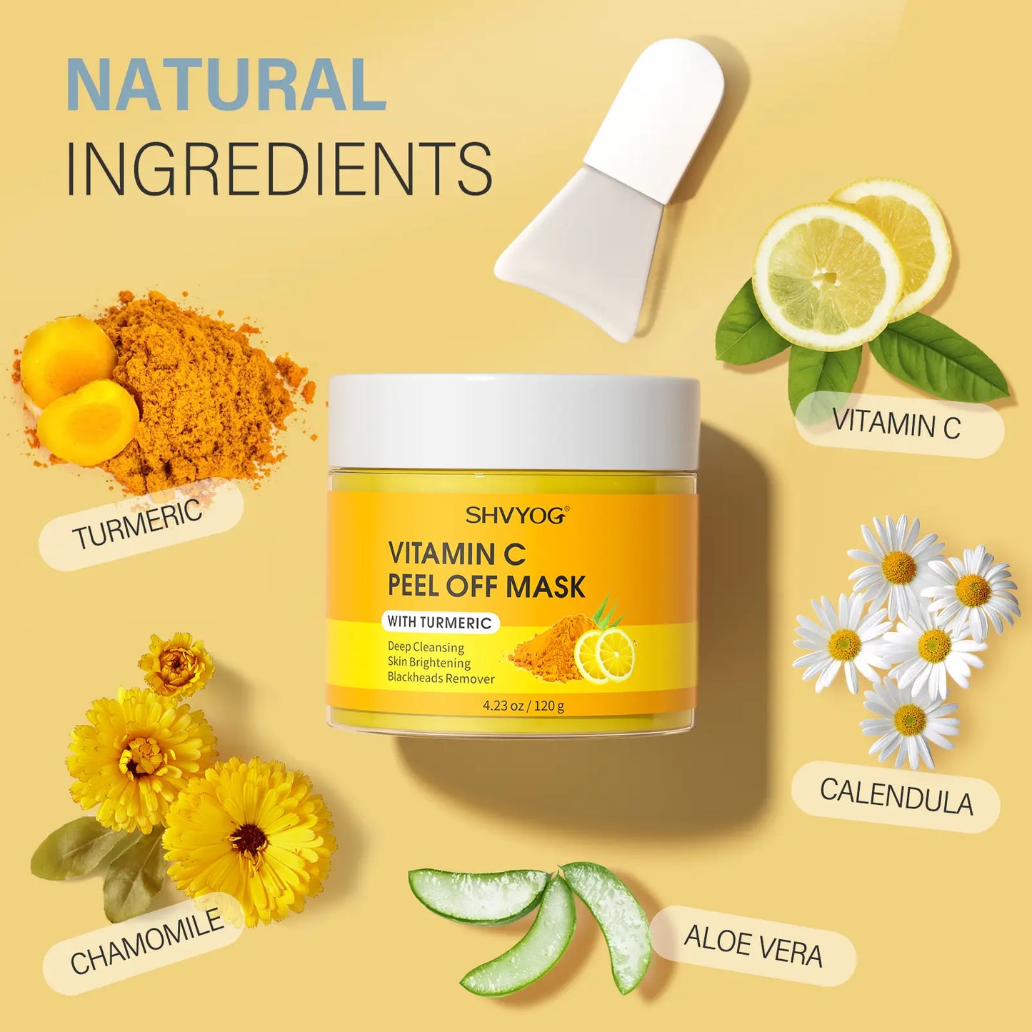 SHVYOG Vitamin C Peel off Face Mask, Peel off Mask with Turmeric, Deep Cleansing Face Peel Mask, Vitamin C Exfoliating Face Mask for Blackheads, Dirts, Oil