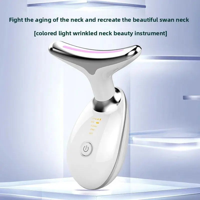 Rechargeable Dolphin Facial & Neck Massager - 3-Color LED Light Therapy, Heated EMS Microcurrent Facial Beauty Instrument for Skin Tightening, Wrinkle Reduction, Acne & Pimple Care, Abs Stimulation Support