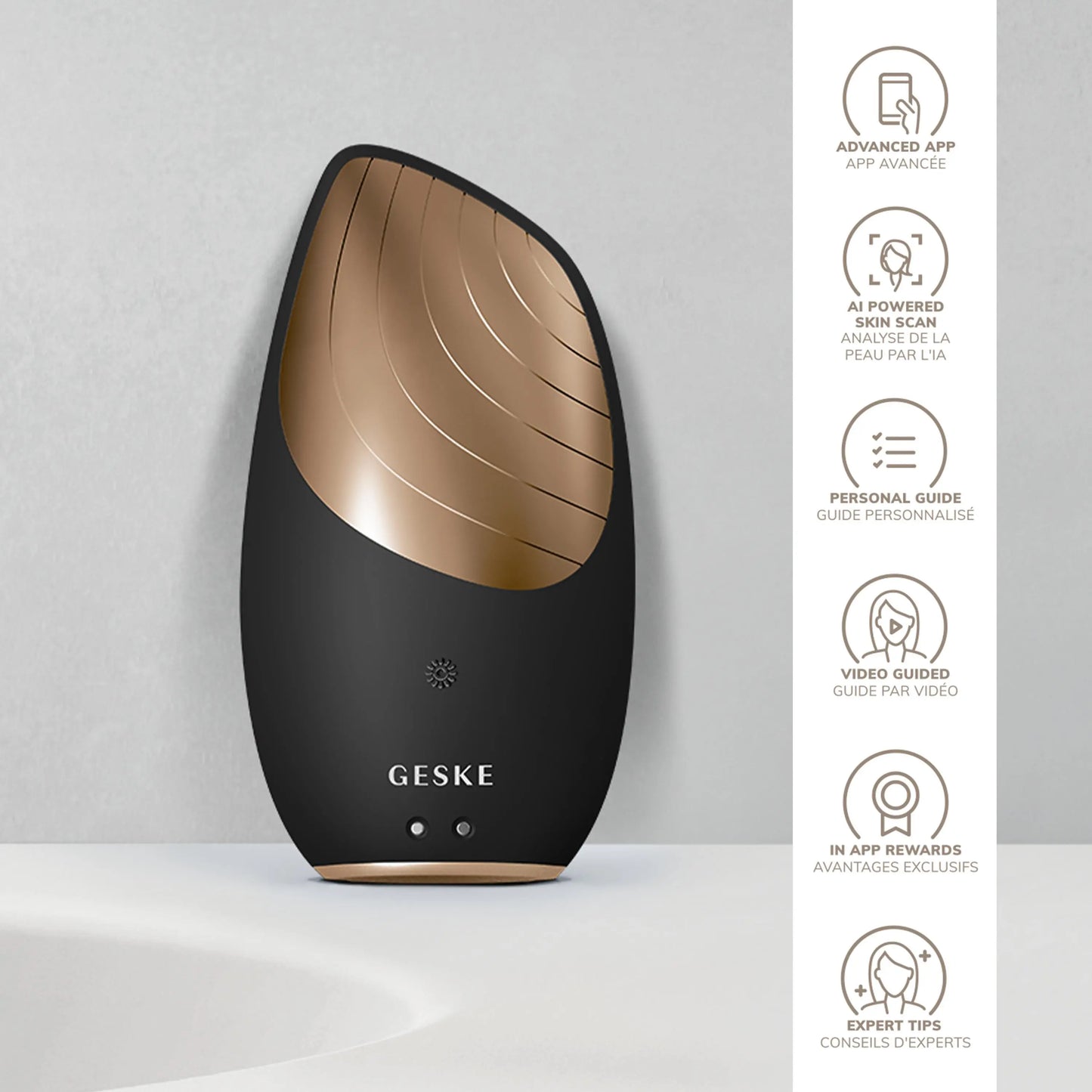 GESKE Smartappguided™ Sonic Thermo Facial Brush | 6 in 1 | Skin Cleansing | Cleansing Brush with Thermal Function | Facial Massager | Electric Facial Brush | Facial Cleansing Device