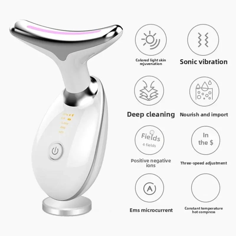 Rechargeable Dolphin Facial & Neck Massager - 3-Color LED Light Therapy, Heated EMS Microcurrent Facial Beauty Instrument for Skin Tightening, Wrinkle Reduction, Acne & Pimple Care, Abs Stimulation Support