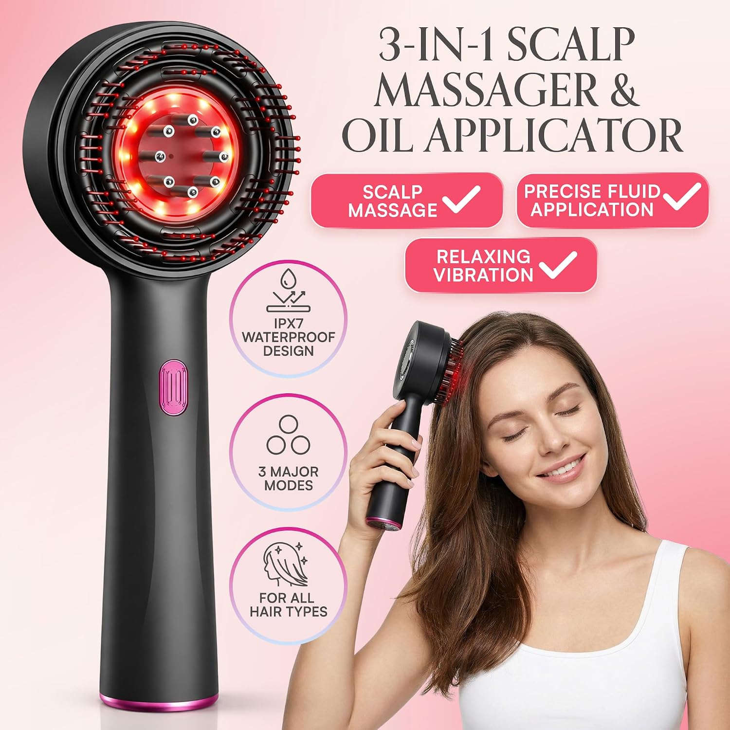 Electric Scalp Massager 3-In-1 – Cordless Head Massager & Hair Oil Applicator, Refillable Tank, IPX7 Waterproof Scalp Brush for Home & Travel, Women and Men