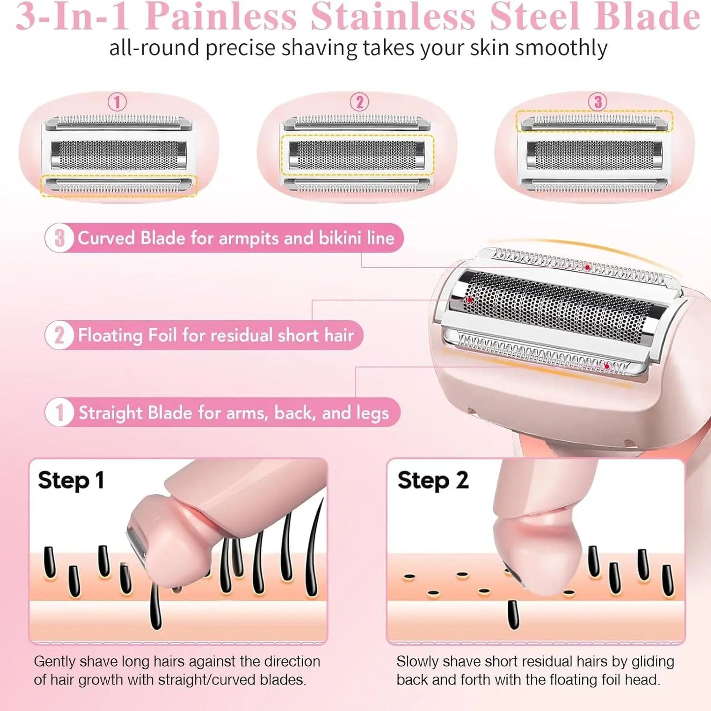 Electric Shaver, Women'S Shaver, LED Display Bikini Trimmer, Electric Shaver and Razor Rechargeable, Waterproof IPX7 2-In-1 Body and Facial Epilator, Body Hair Trimmer