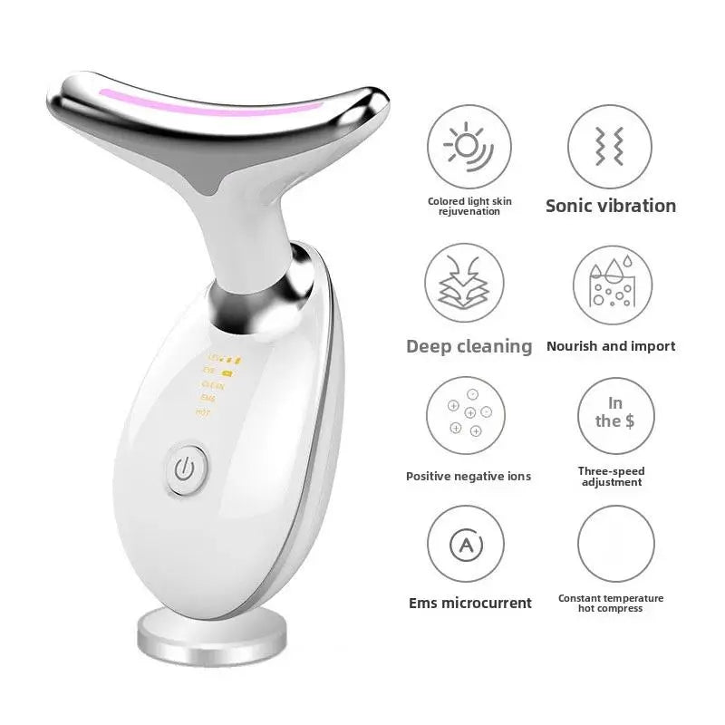 Rechargeable Dolphin Facial & Neck Massager - 3-Color LED Light Therapy, Heated EMS Microcurrent Facial Beauty Instrument for Skin Tightening, Wrinkle Reduction, Acne & Pimple Care, Abs Stimulation Support