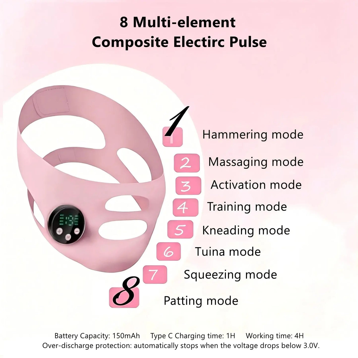 EMS Face Lifting Strap Lightweight, Micro Current Low Frequency Massager, V-Line Mask Chin up Mask, Intelligent Electric Face Lifting Mask, Facial
