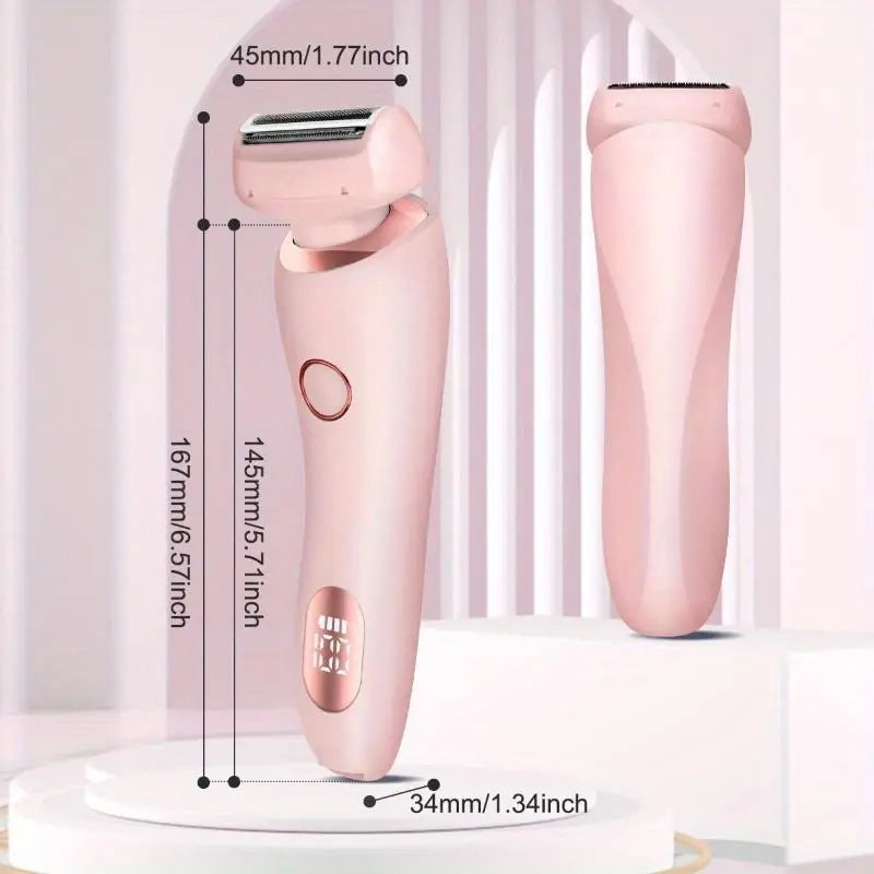 Electric Shaver, Women'S Shaver, LED Display Bikini Trimmer, Electric Shaver and Razor Rechargeable, Waterproof IPX7 2-In-1 Body and Facial Epilator, Body Hair Trimmer