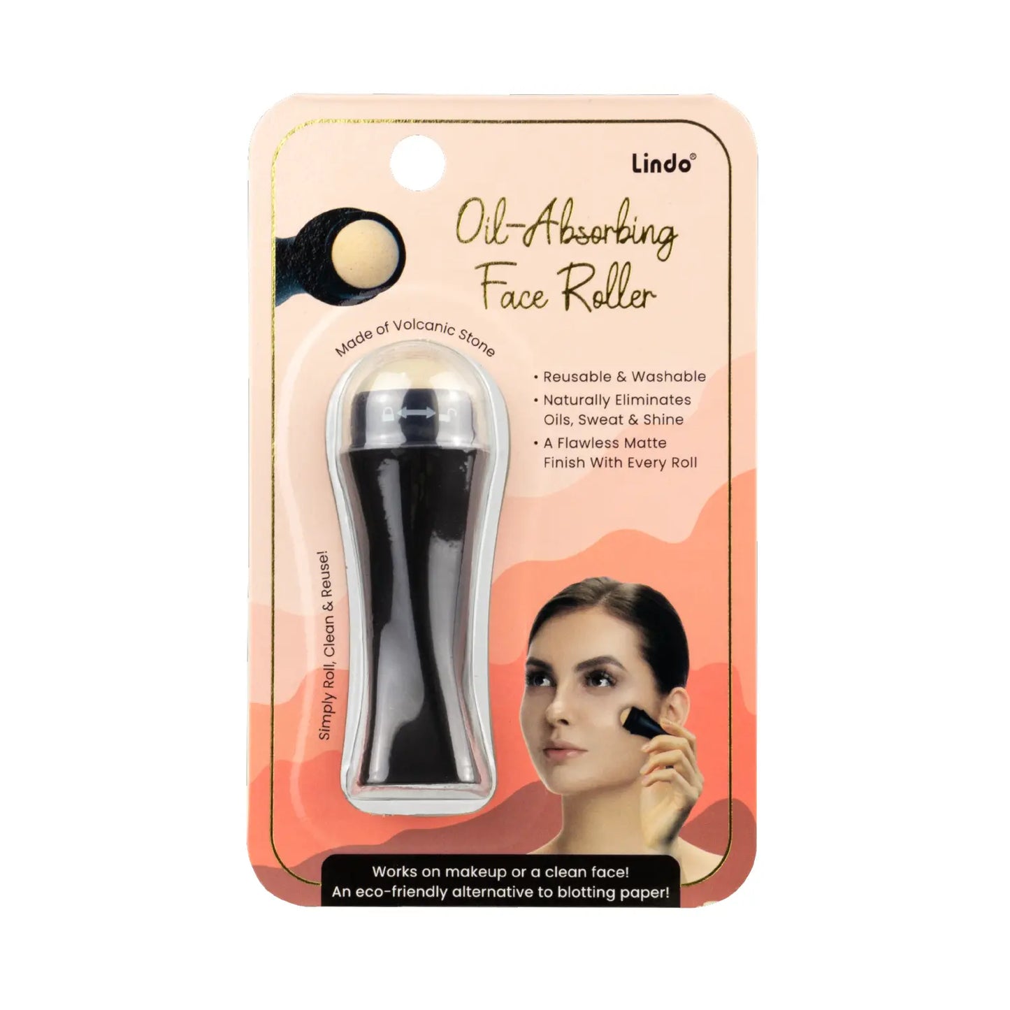 Lindo Premium Oil-Absorbing Face Roller - Designed in USA - Oily Skin Control, Volcanic Stone, Reusable Skincare Flawless