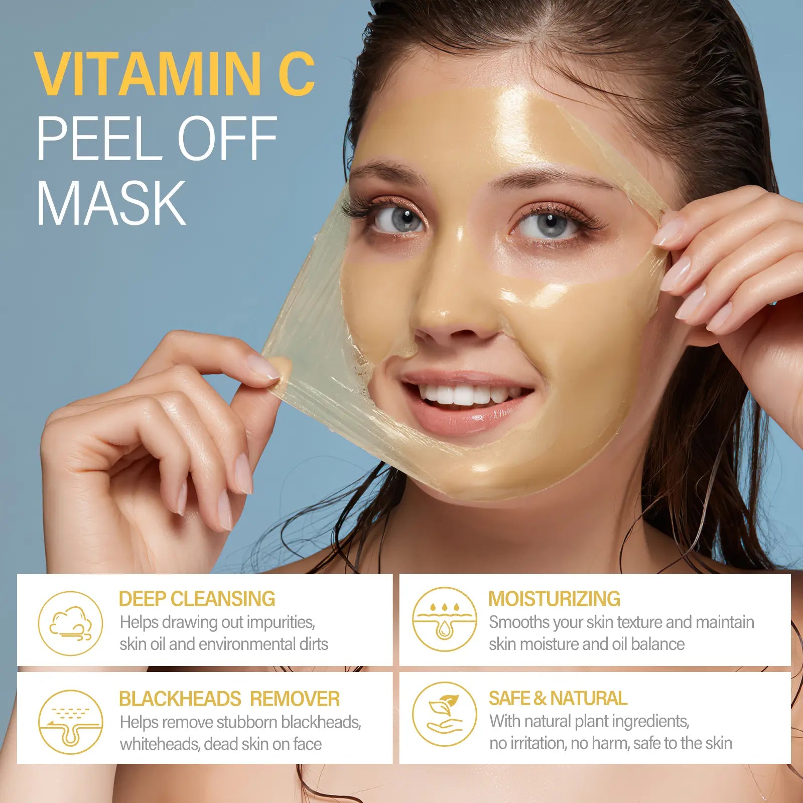 SHVYOG Vitamin C Peel off Face Mask, Peel off Mask with Turmeric, Deep Cleansing Face Peel Mask, Vitamin C Exfoliating Face Mask for Blackheads, Dirts, Oil