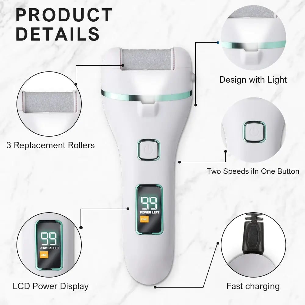 FACEPOS 17 Tools, 3 Roller Heads, Smooth Pedicure, Electric Callus Remover for Feet, Rechargeable Pedicure Tools Foot Care Kit, Pedicure Tools, Pedicure Tools Kit, Feet Care, Removes Dry Skin for Smoother Feet Nail Art Manicure