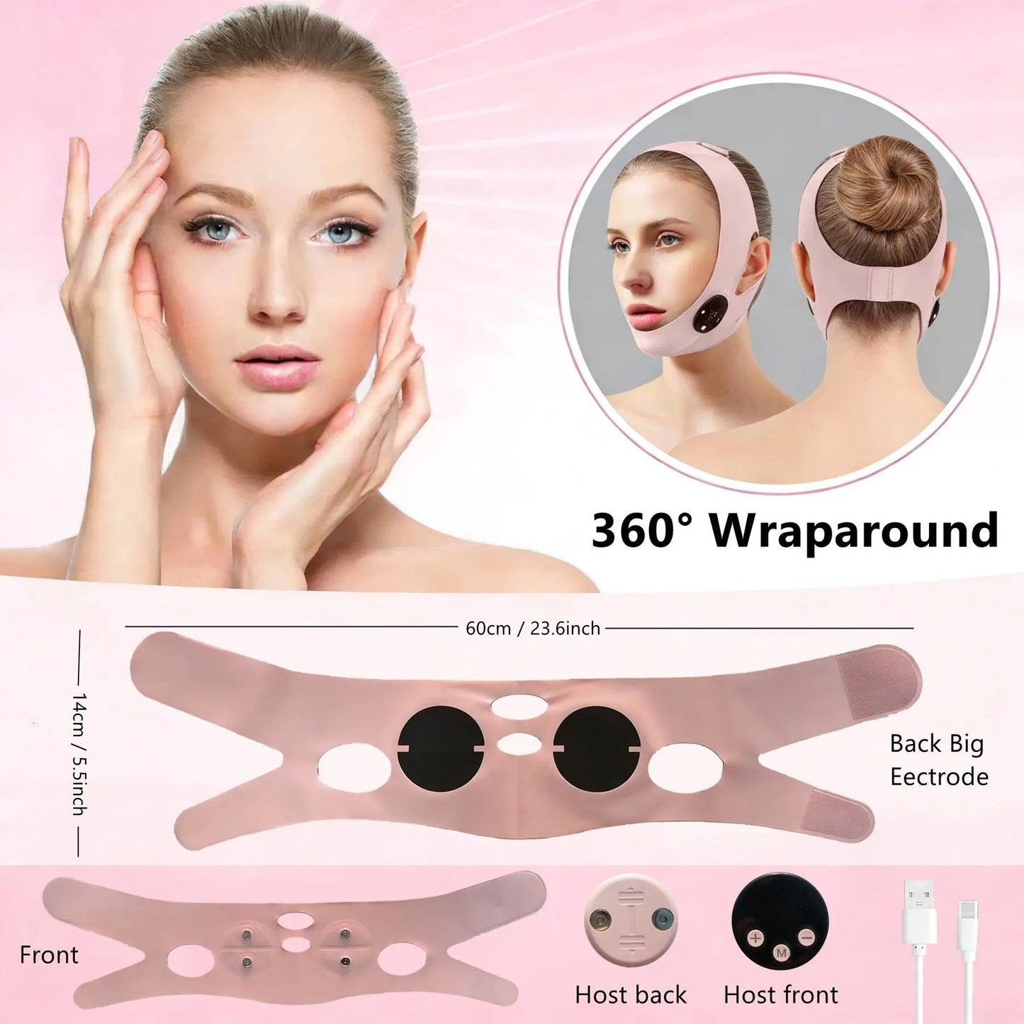 EMS Face Lifting Strap Lightweight, Micro Current Low Frequency Massager, V-Line Mask Chin up Mask, Intelligent Electric Face Lifting Mask, Facial