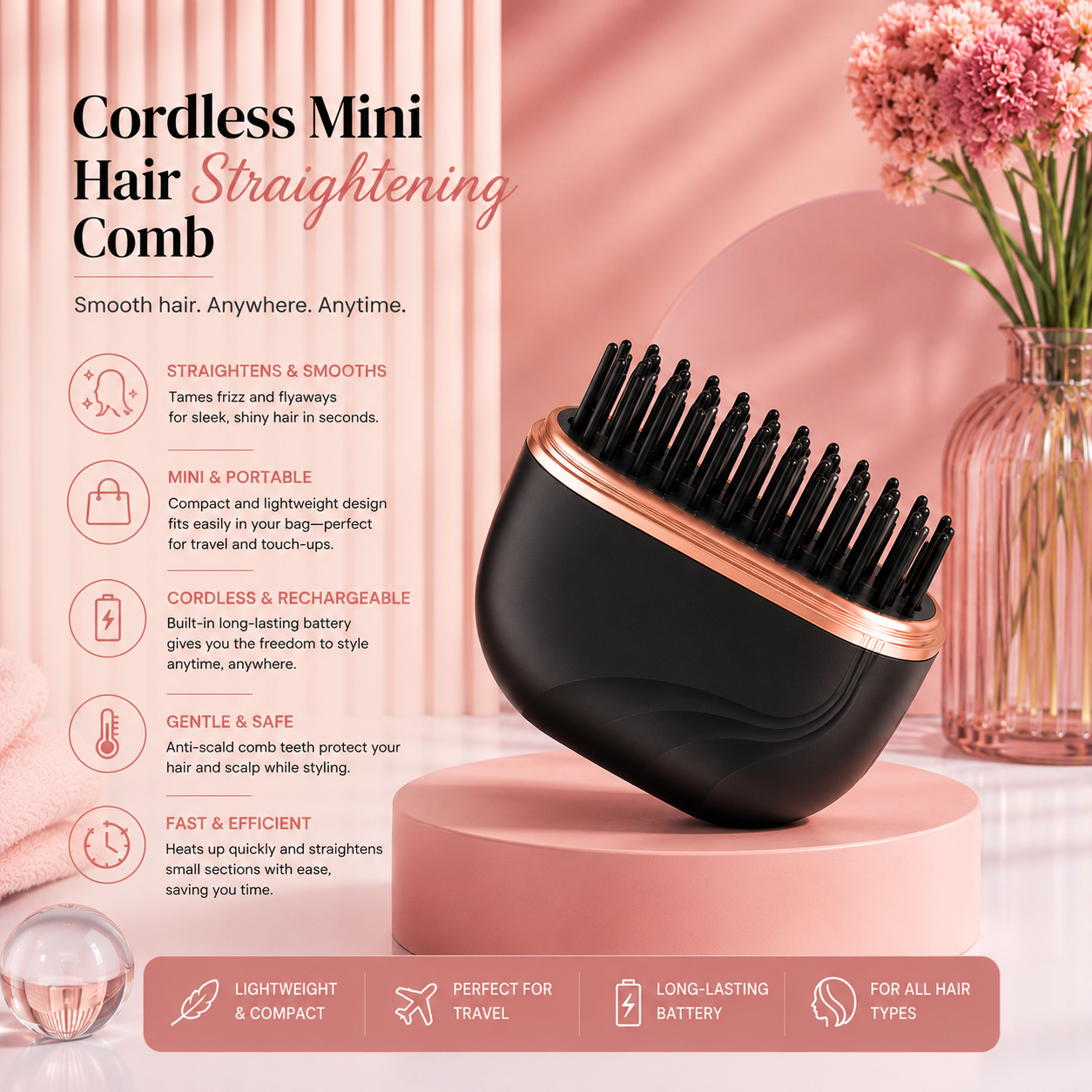 Cordless Mini Hair Straightening Comb
