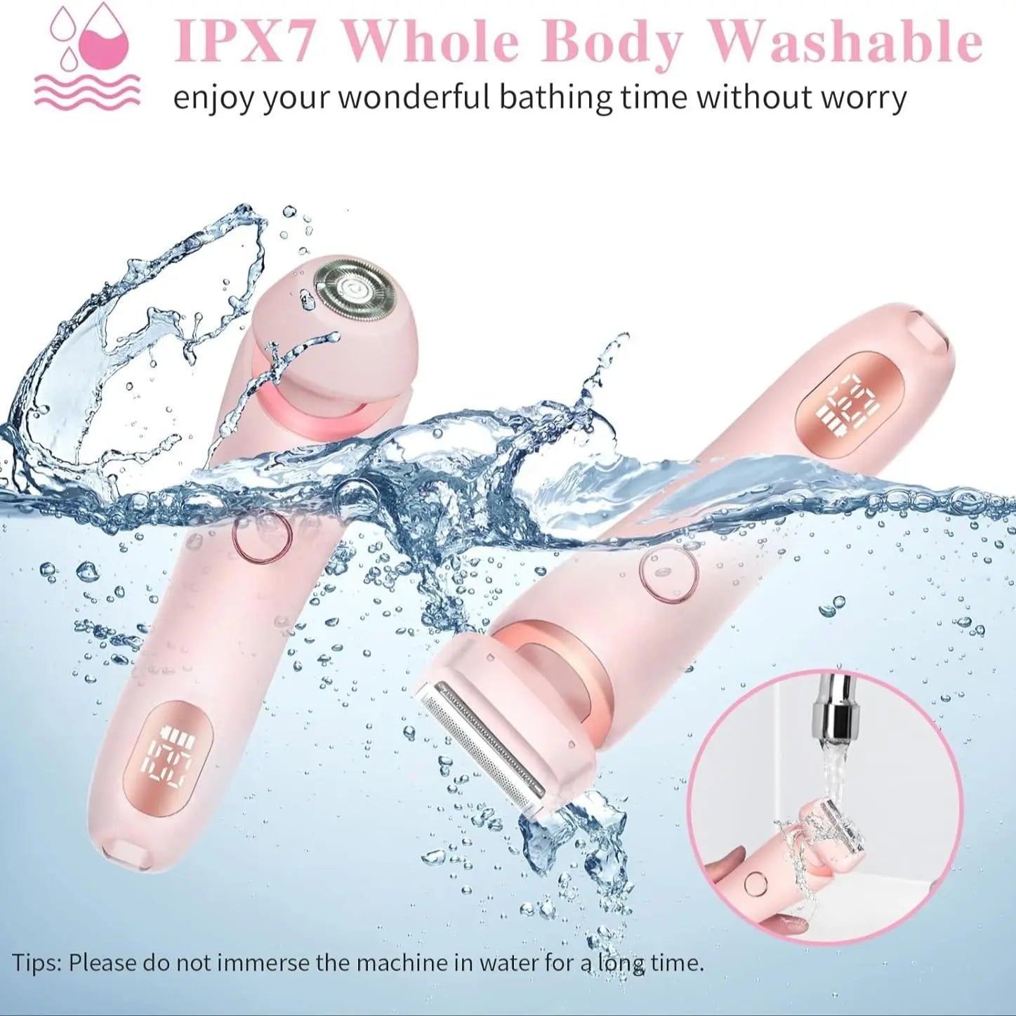 Electric Shaver, Women'S Shaver, LED Display Bikini Trimmer, Electric Shaver and Razor Rechargeable, Waterproof IPX7 2-In-1 Body and Facial Epilator, Body Hair Trimmer