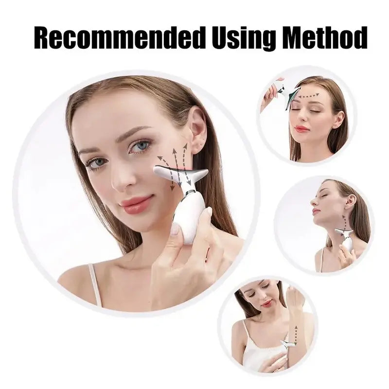 Rechargeable Dolphin Facial & Neck Massager - 3-Color LED Light Therapy, Heated EMS Microcurrent Facial Beauty Instrument for Skin Tightening, Wrinkle Reduction, Acne & Pimple Care, Abs Stimulation Support