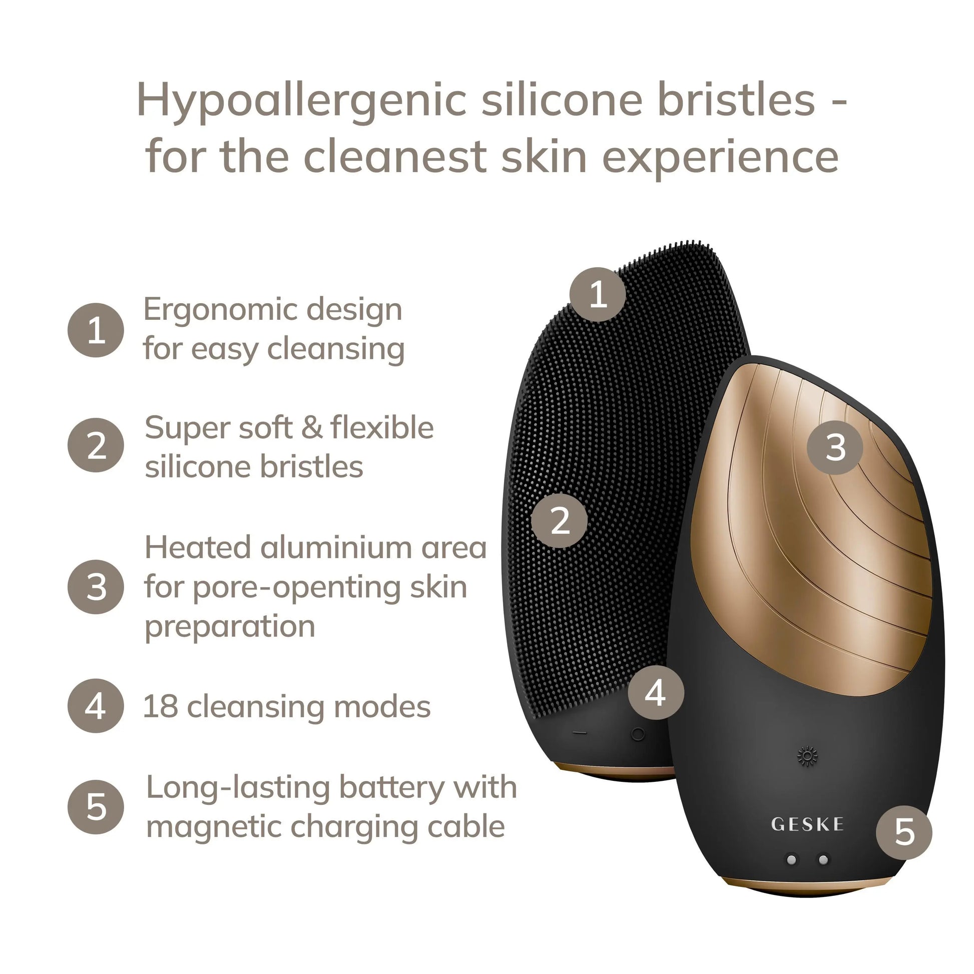 GESKE Smartappguided™ Sonic Thermo Facial Brush | 6 in 1 | Skin Cleansing | Cleansing Brush with Thermal Function | Facial Massager | Electric Facial Brush | Facial Cleansing Device