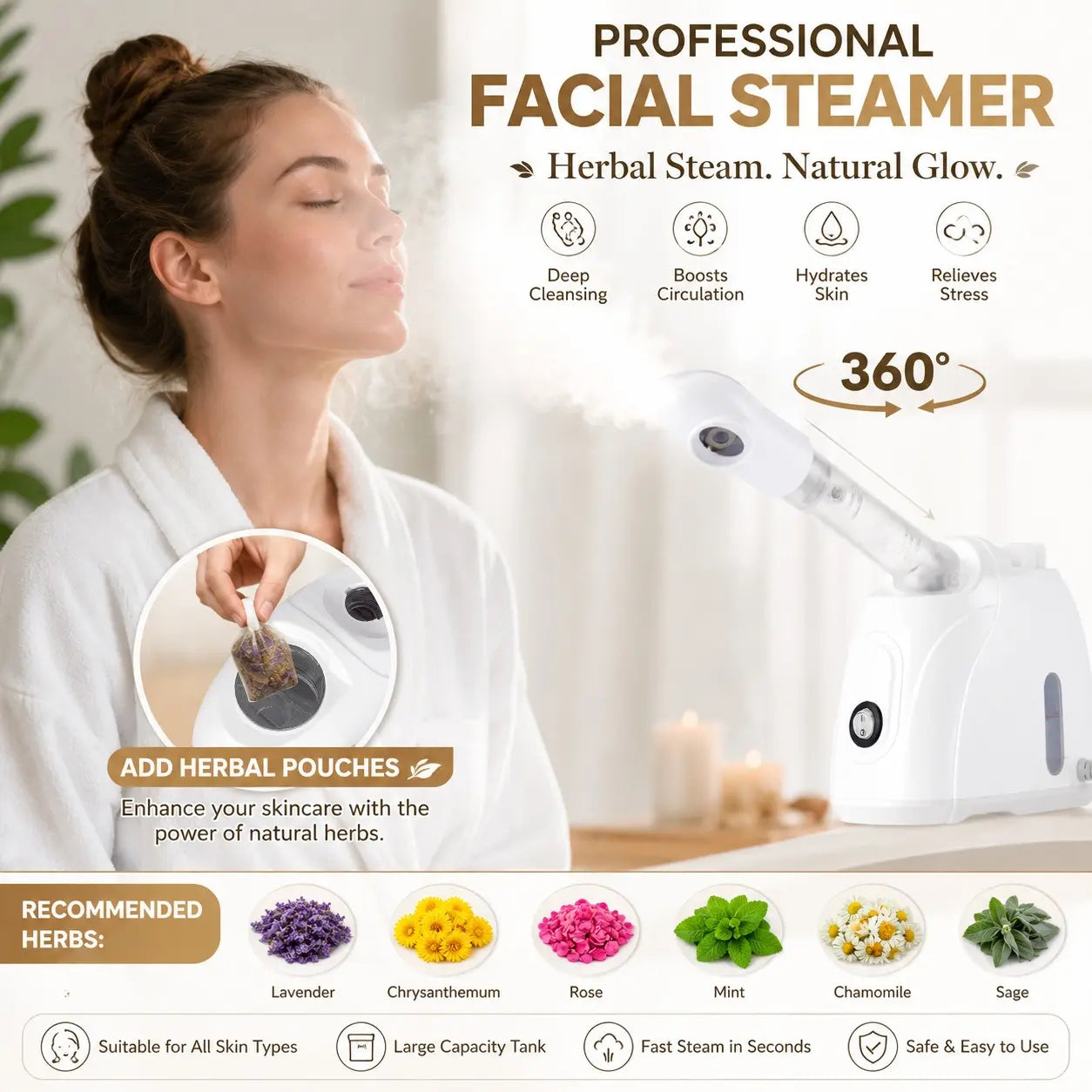 KSKIN Facial Steamer Portable Nano Spray Device, Facial Care Tools, Hot Mist Moisturizer for Face, Boost Skincare Absorption & Keep Skin Glowing