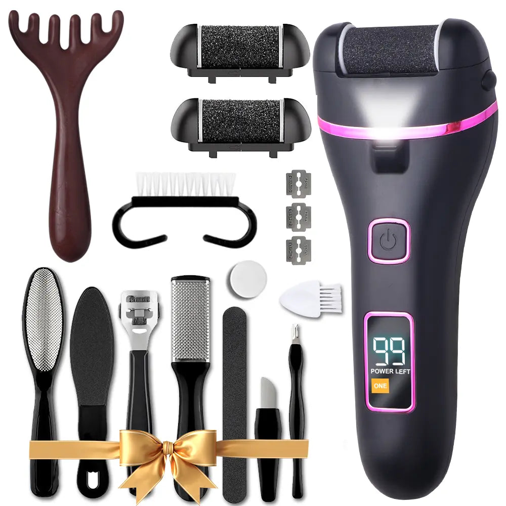 FACEPOS 17 Tools, 3 Roller Heads, Smooth Pedicure, Electric Callus Remover for Feet, Rechargeable Pedicure Tools Foot Care Kit, Pedicure Tools, Pedicure Tools Kit, Feet Care, Removes Dry Skin for Smoother Feet Nail Art Manicure