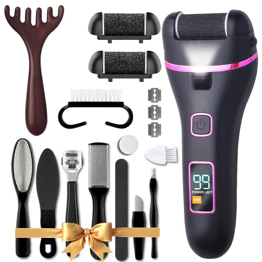 FACEPOS 17 Tools, 3 Roller Heads, Smooth Pedicure, Electric Callus Remover for Feet, Rechargeable Pedicure Tools Foot Care Kit, Pedicure Tools, Pedicure Tools Kit, Feet Care, Removes Dry Skin for Smoother Feet Nail Art Manicure