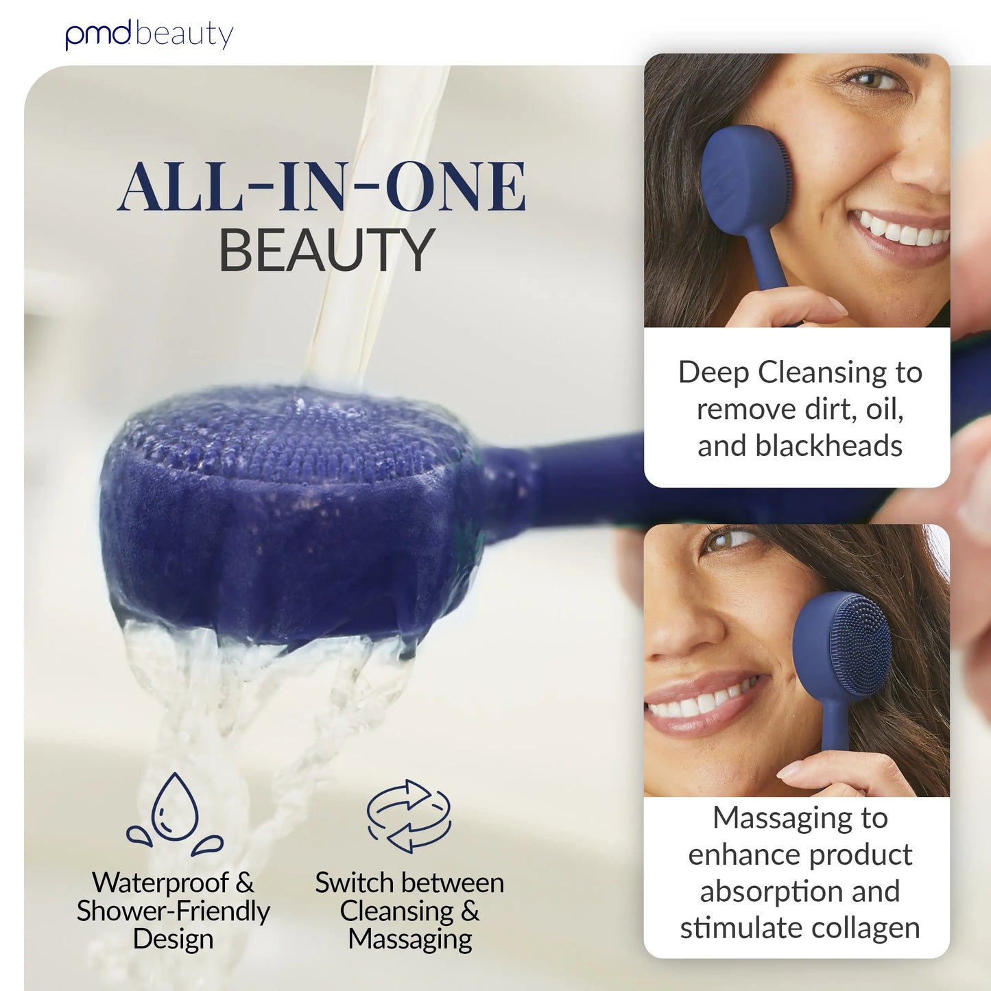 PMD Beauty PMD Clean Smart Facial Silicone Cleansing Brush - Electric Sonic Glow Massager for All Skin Types, Anti-Aging & Deep Cleansing, Dermaroller Alternative, Waterproof & Gentle with Makeup Cloth