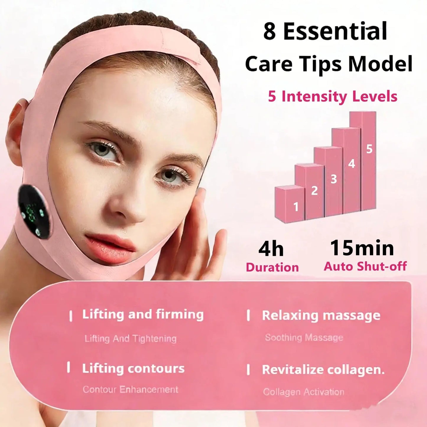 EMS Face Lifting Strap Lightweight, Micro Current Low Frequency Massager, V-Line Mask Chin up Mask, Intelligent Electric Face Lifting Mask, Facial