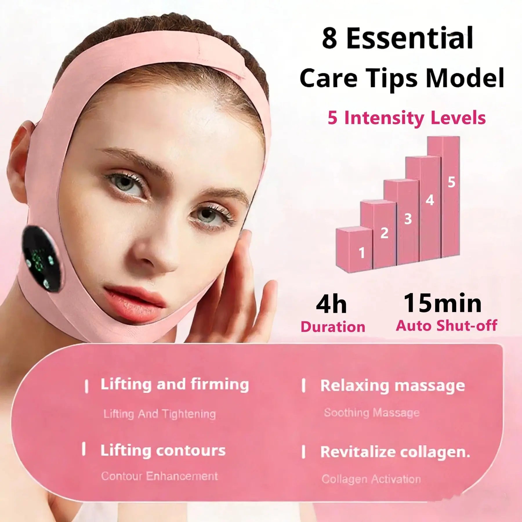 EMS Face Lifting Strap Lightweight, Micro Current Low Frequency Massager, V-Line Mask Chin up Mask, Intelligent Electric Face Lifting Mask, Facial