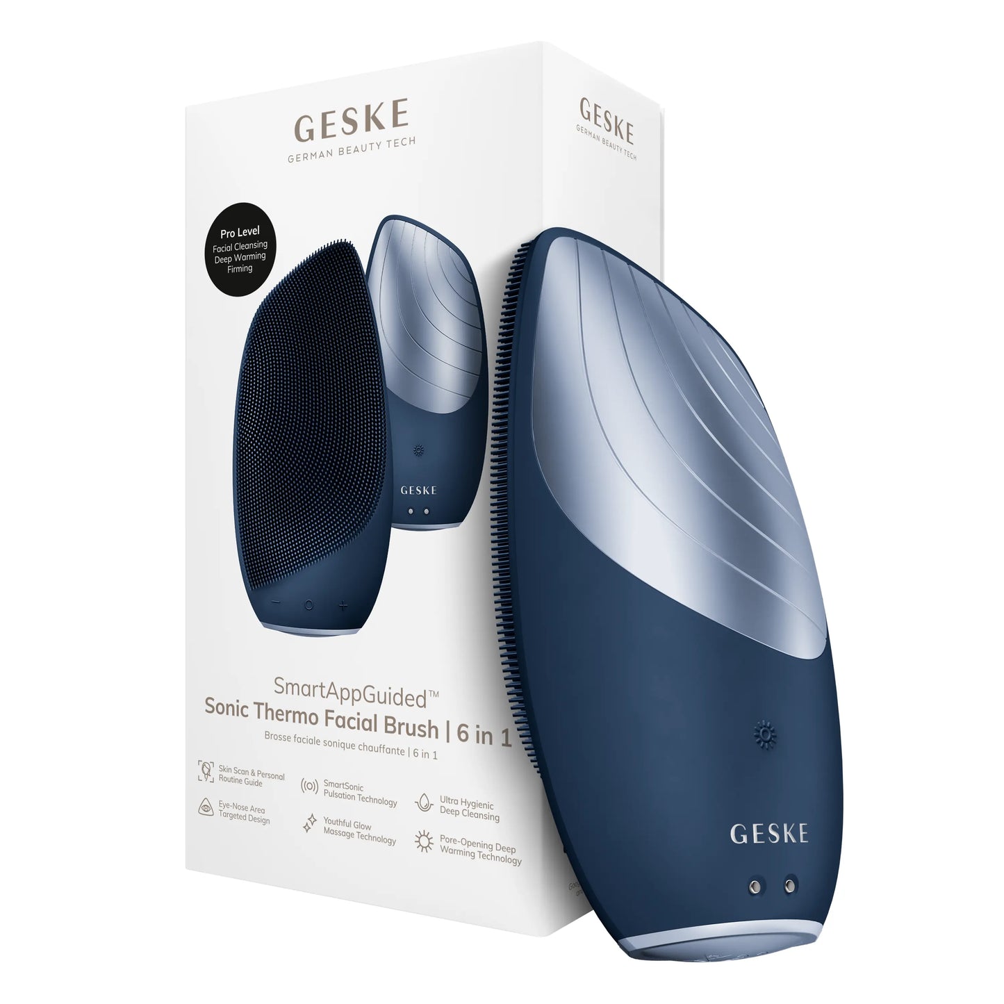 GESKE Smartappguided™ Sonic Thermo Facial Brush | 6 in 1 | Skin Cleansing | Cleansing Brush with Thermal Function | Facial Massager | Electric Facial Brush | Facial Cleansing Device