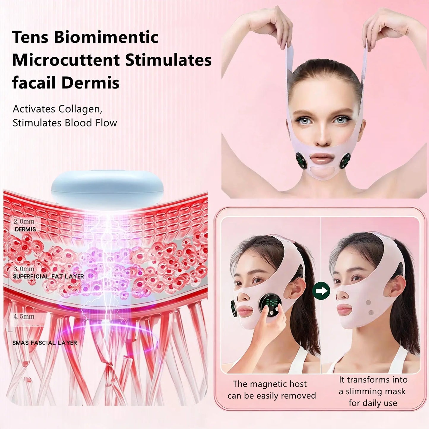 EMS Face Lifting Strap Lightweight, Micro Current Low Frequency Massager, V-Line Mask Chin up Mask, Intelligent Electric Face Lifting Mask, Facial