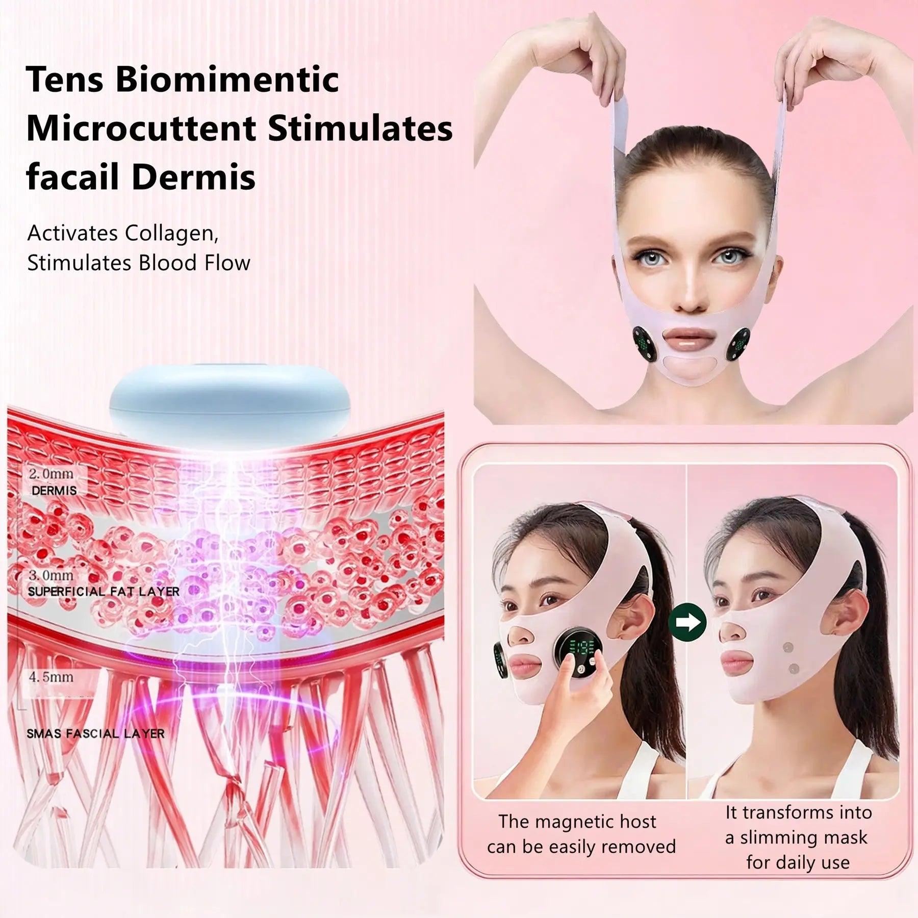 EMS Face Lifting Strap Lightweight, Micro Current Low Frequency Massager, V-Line Mask Chin up Mask, Intelligent Electric Face Lifting Mask, Facial