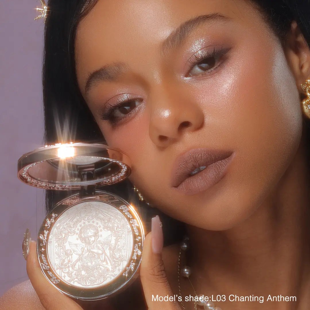 Flower Knows Little Angel Collection Embossed Highlighter for Adults - Shimmer, Silky, Long-Lasting, Dewy Radiance, Natural Glow, Touch-Up Makeup Cosmetic