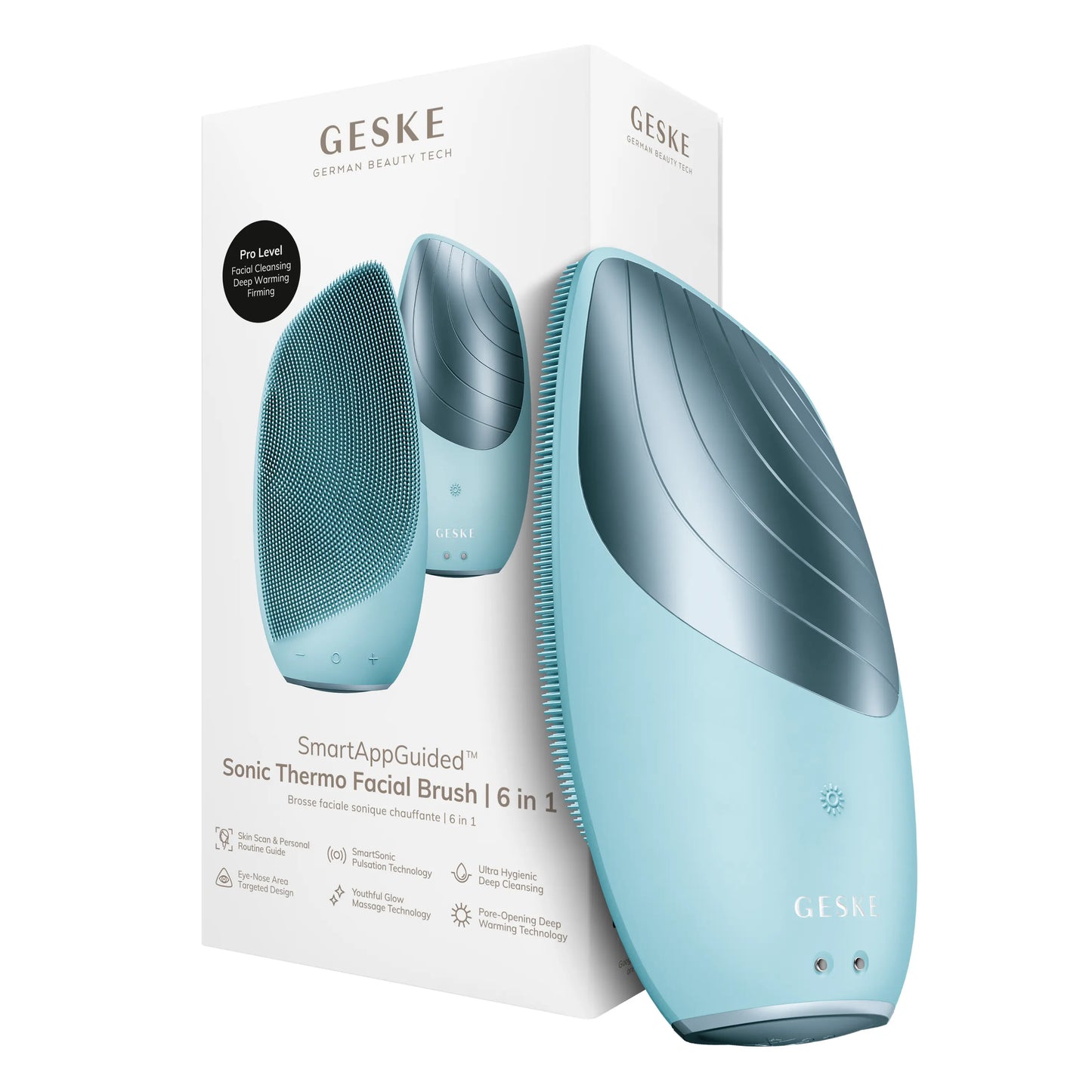 GESKE Smartappguided™ Sonic Thermo Facial Brush | 6 in 1 | Skin Cleansing | Cleansing Brush with Thermal Function | Facial Massager | Electric Facial Brush | Facial Cleansing Device