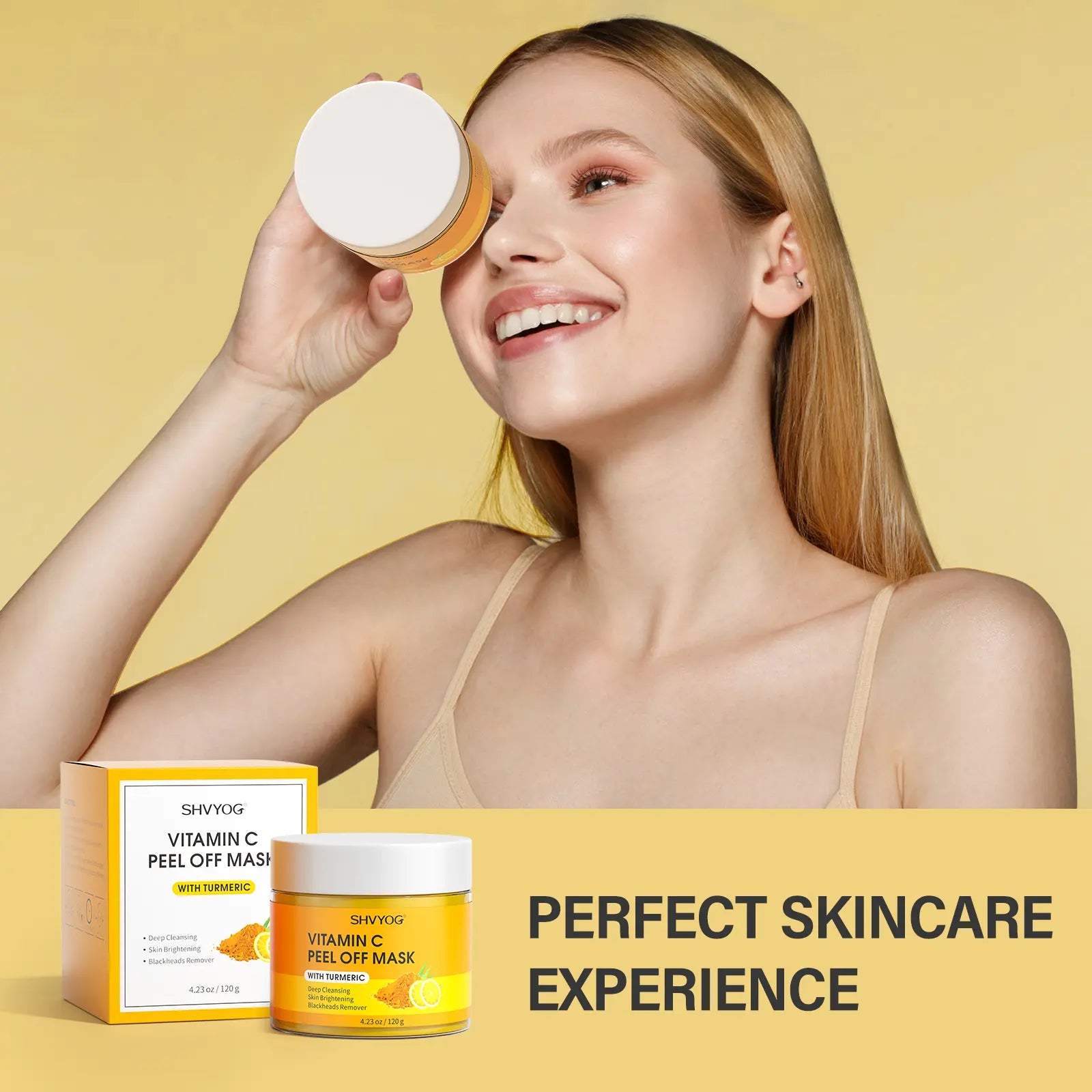 SHVYOG Vitamin C Peel off Face Mask, Peel off Mask with Turmeric, Deep Cleansing Face Peel Mask, Vitamin C Exfoliating Face Mask for Blackheads, Dirts, Oil