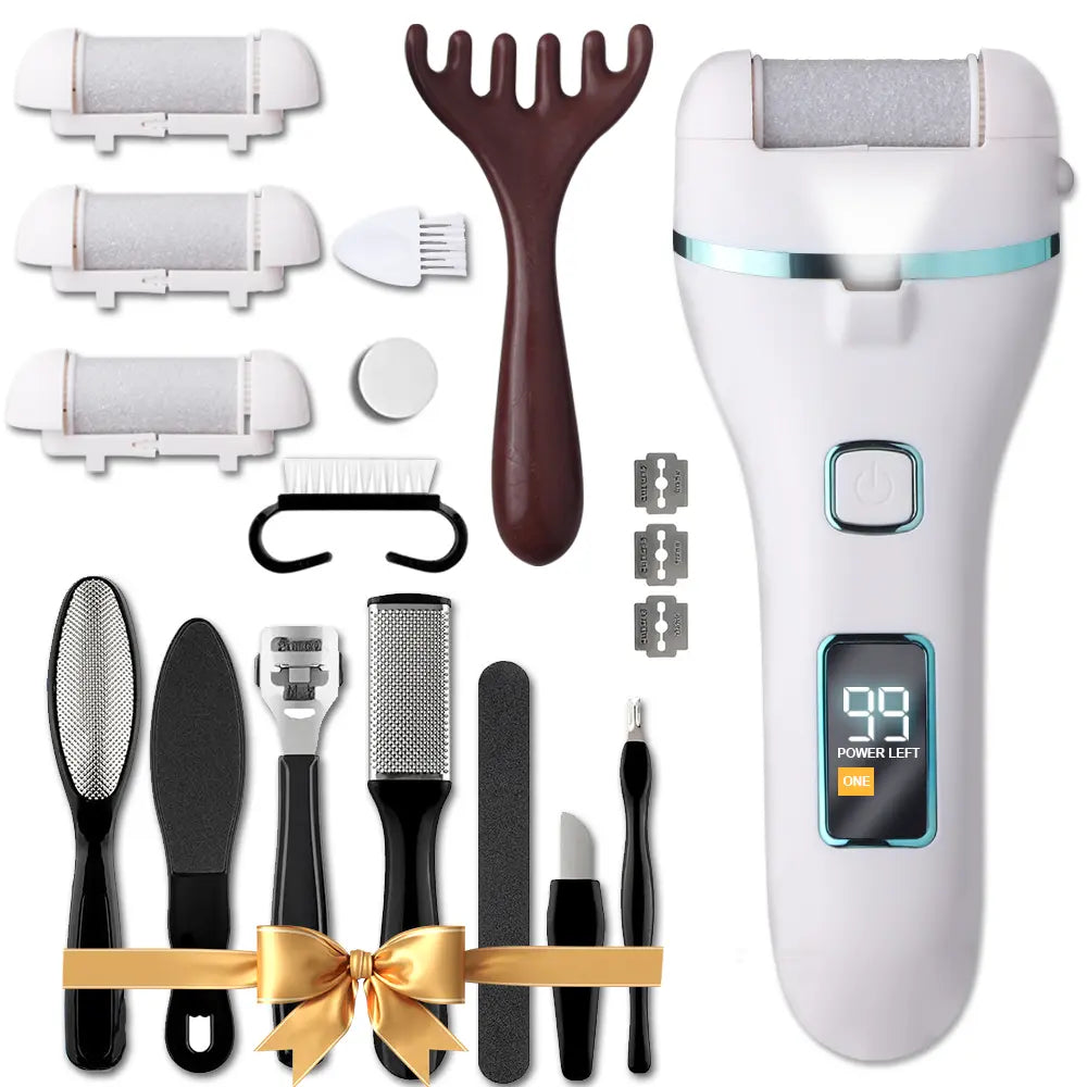 FACEPOS 17 Tools, 3 Roller Heads, Smooth Pedicure, Electric Callus Remover for Feet, Rechargeable Pedicure Tools Foot Care Kit, Pedicure Tools, Pedicure Tools Kit, Feet Care, Removes Dry Skin for Smoother Feet Nail Art Manicure